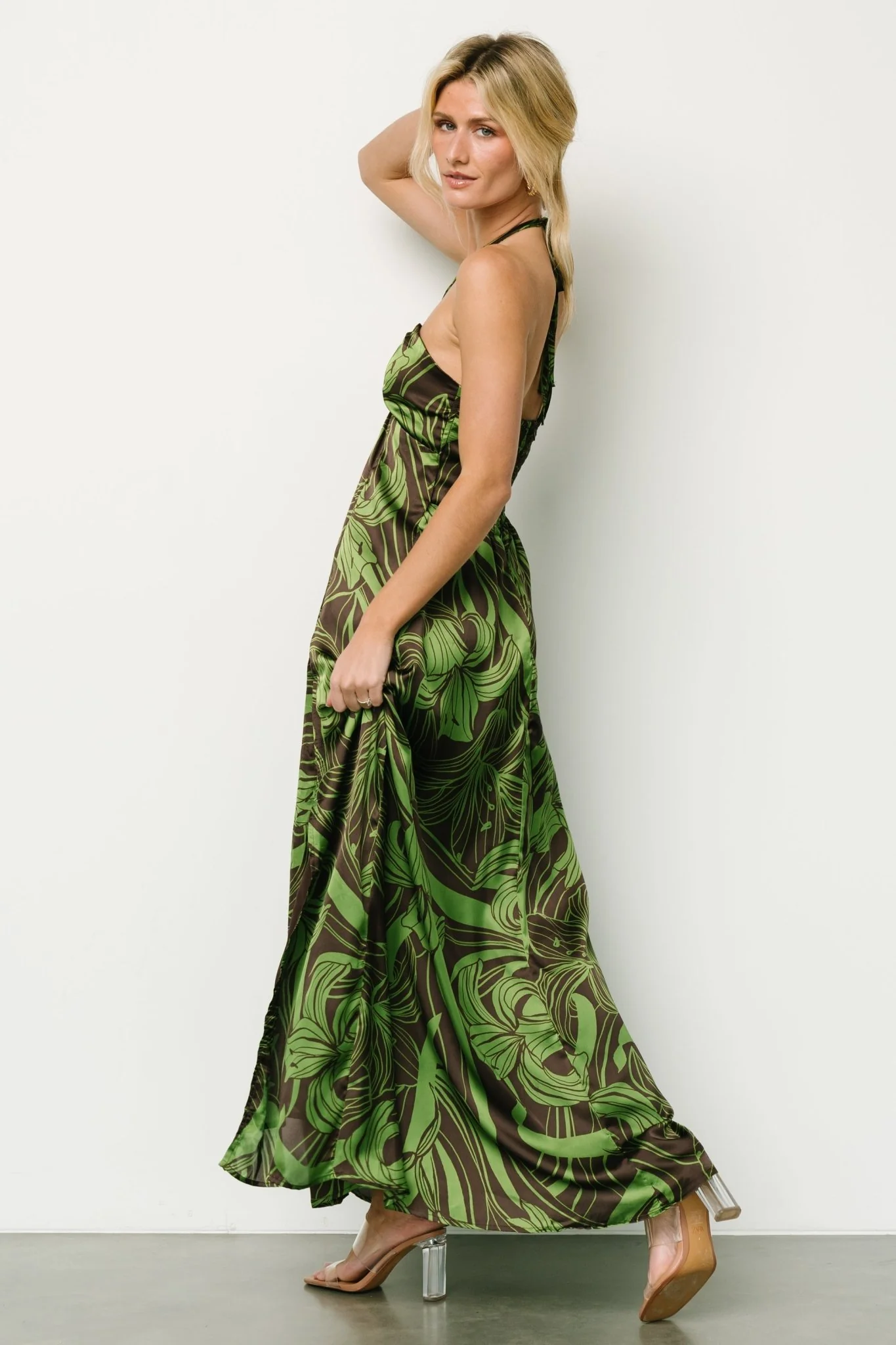 Norah Halter Dress | Brown + Green Print