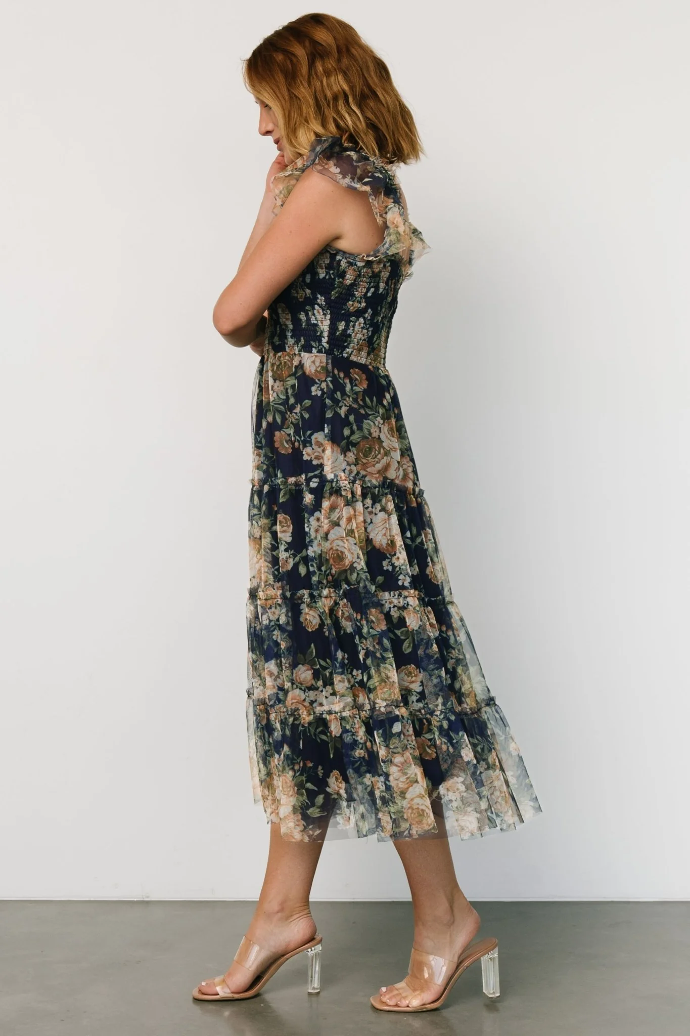 Clementine Tulle Midi Dress | Blue + Golden Floral
