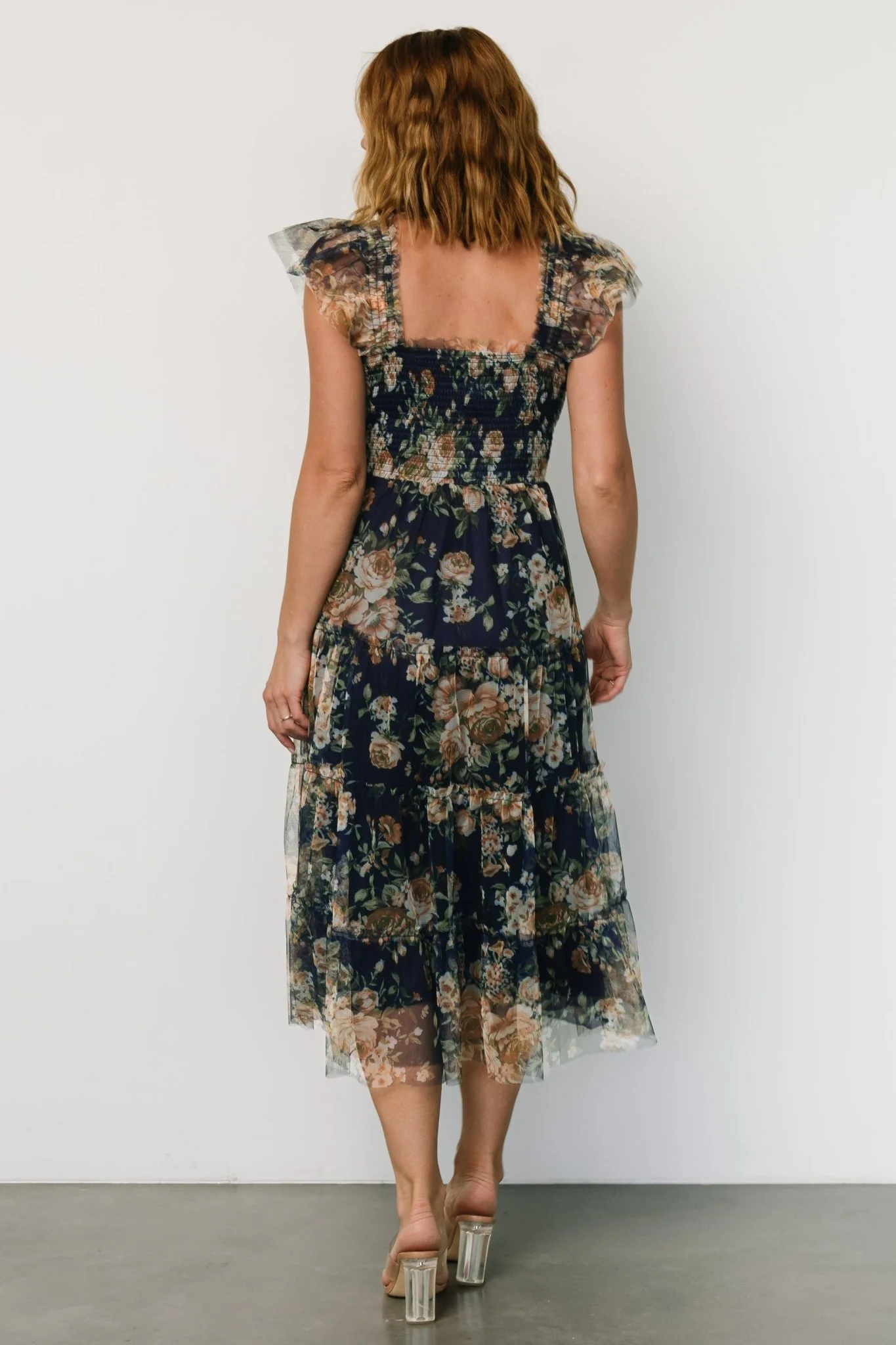 Clementine Tulle Midi Dress | Blue + Golden Floral
