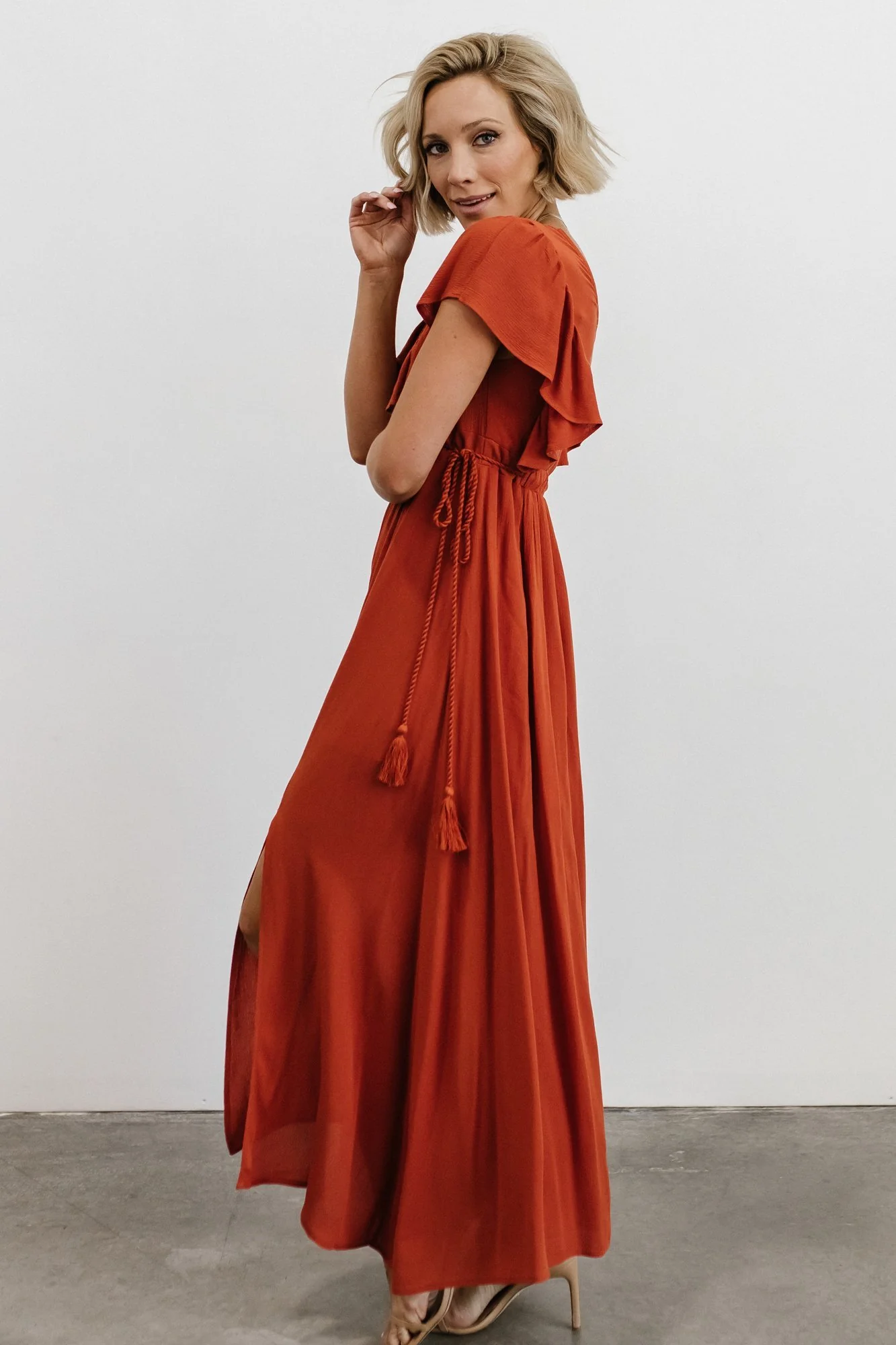 Jennifer Deep V Maxi Dress | Rust