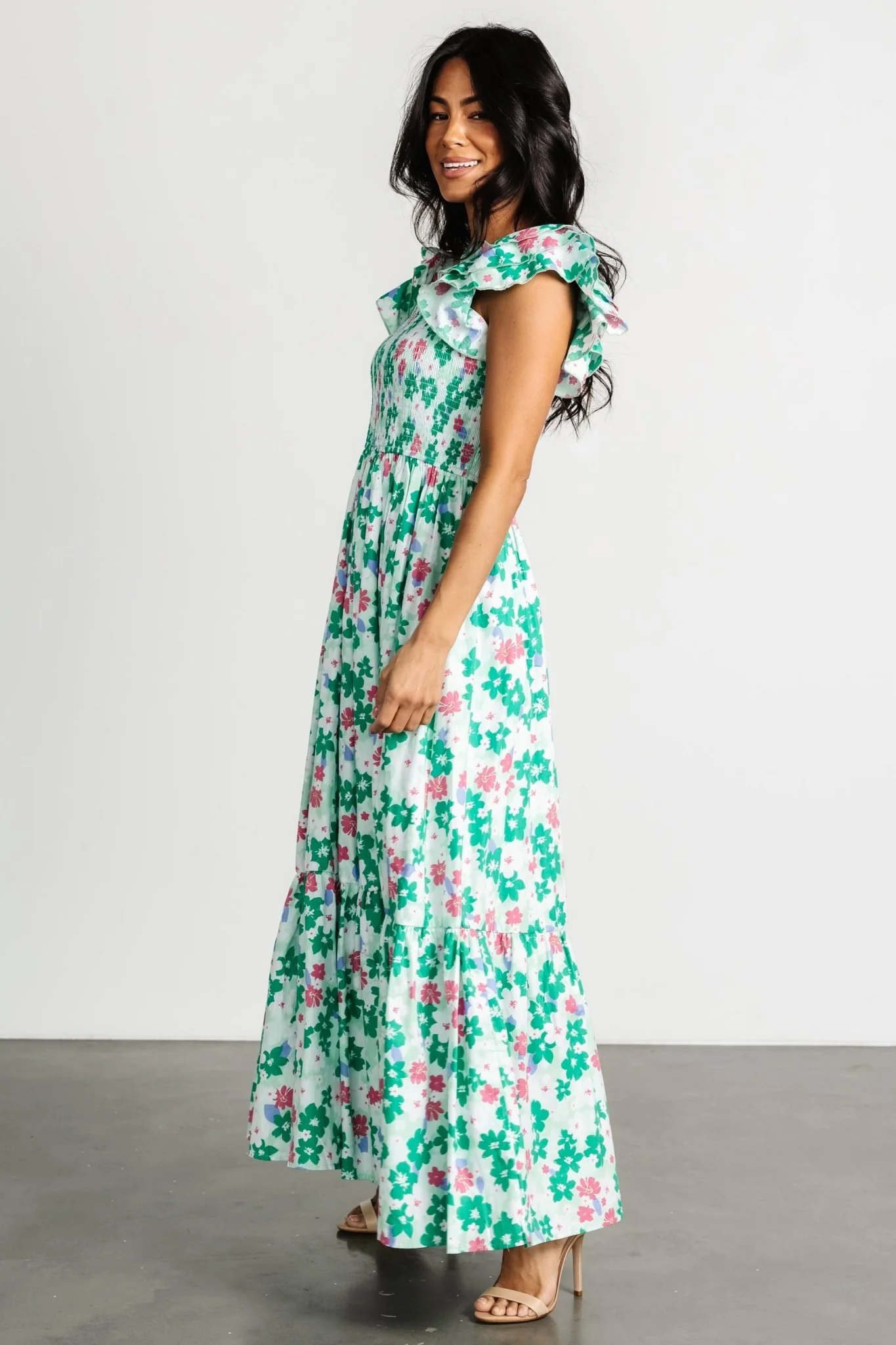 Laguna Smocked Maxi Dress | Green Floral
