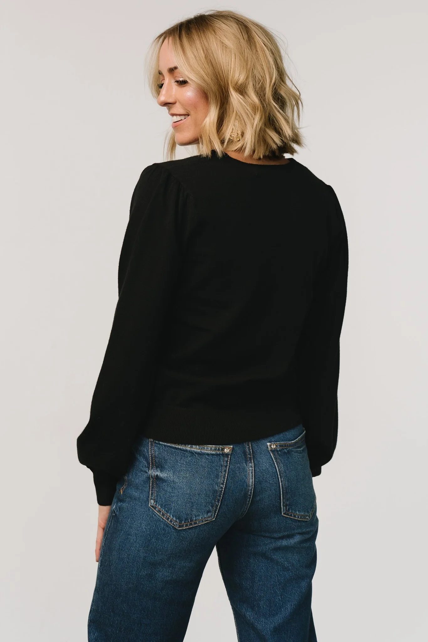 Sheila V Neck Sweater Top | Black