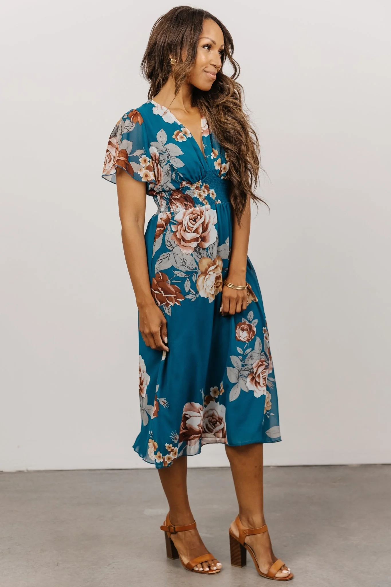 Sarah Smocked Midi Dress | Blue Floral
