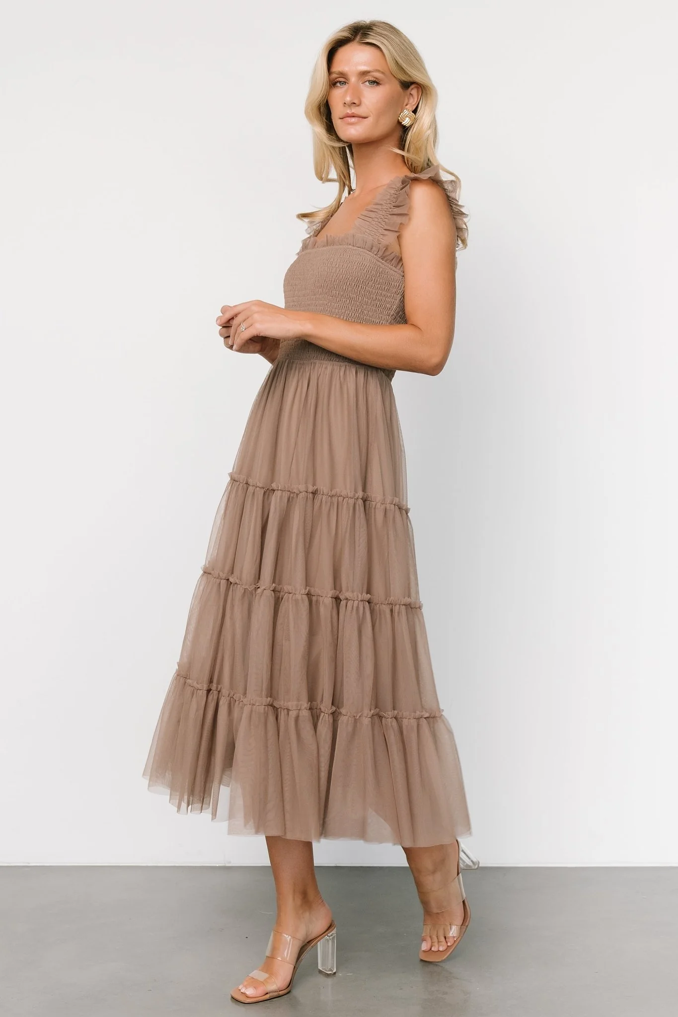 Emma Smocked Tulle Dress | Taupe