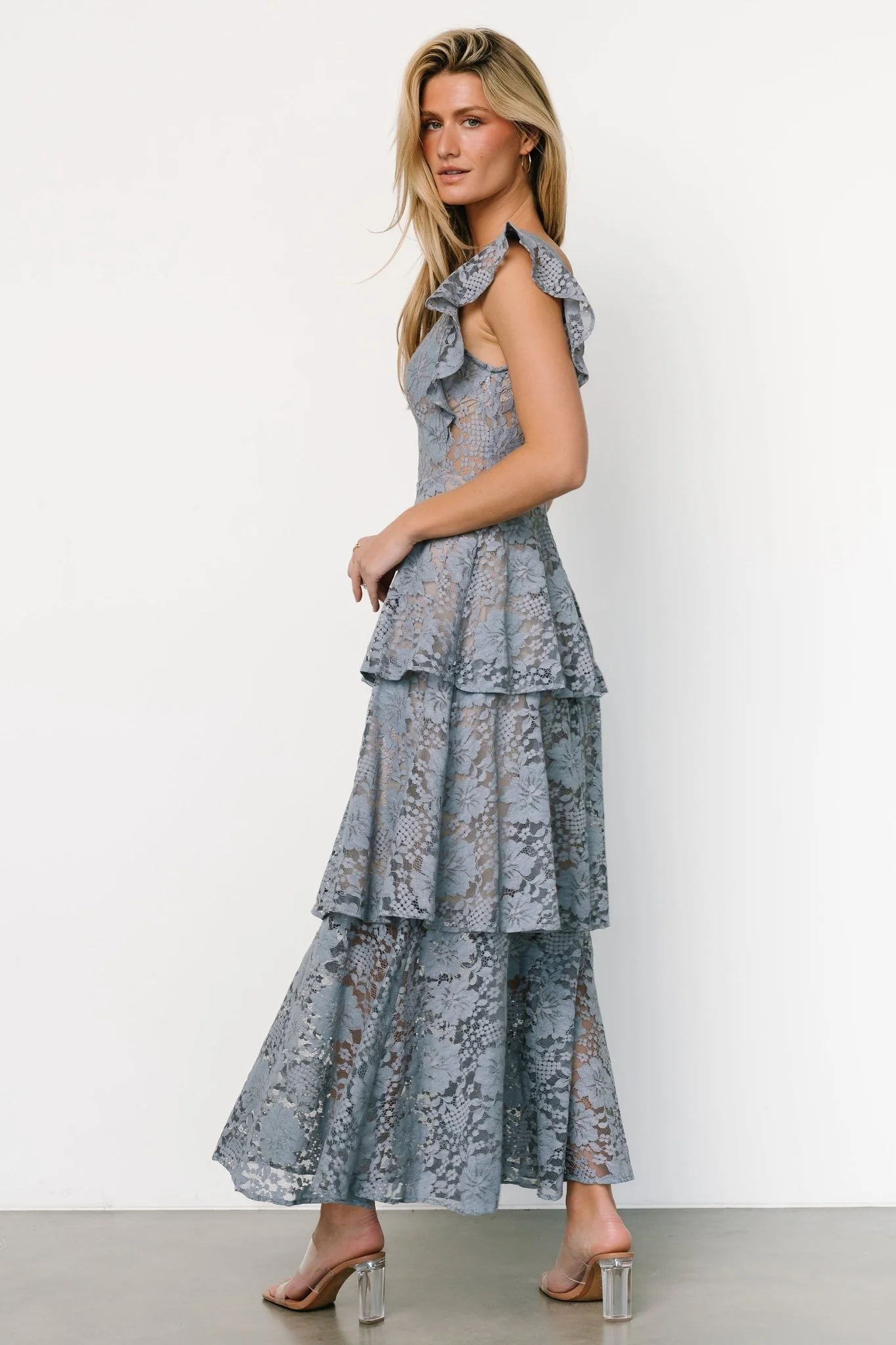 Margot Lace Tiered Maxi Dress | Dusty Slate