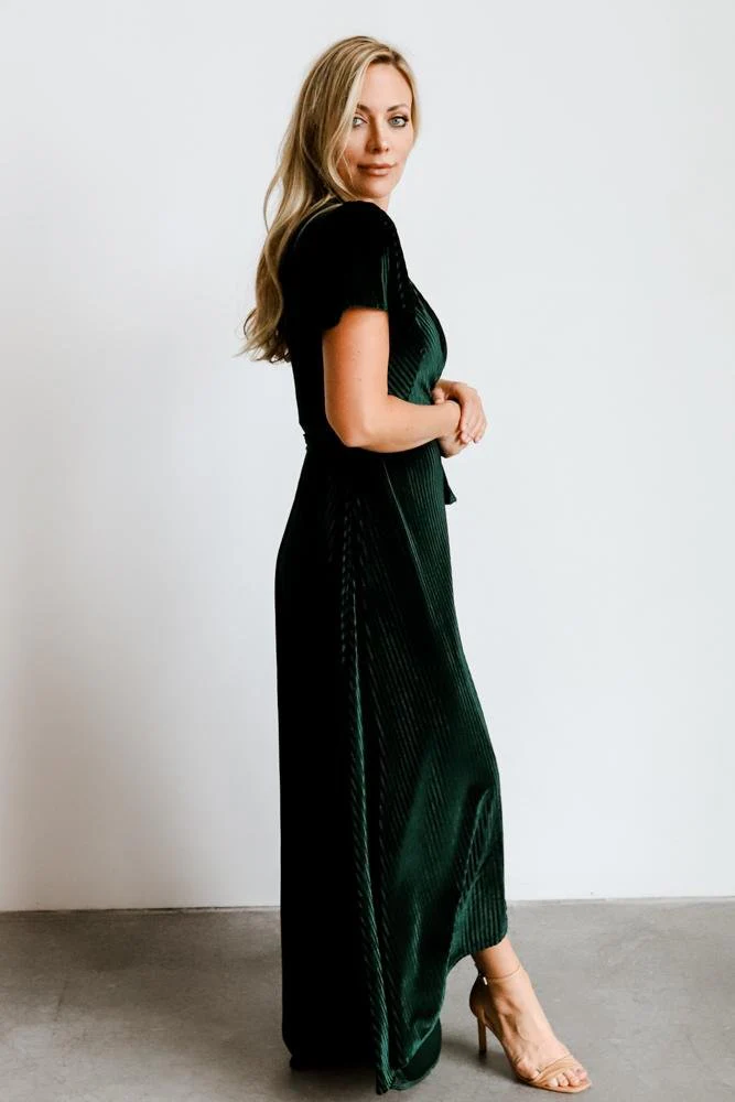 Andi Ribbed Velvet Wrap Dress | Emerald