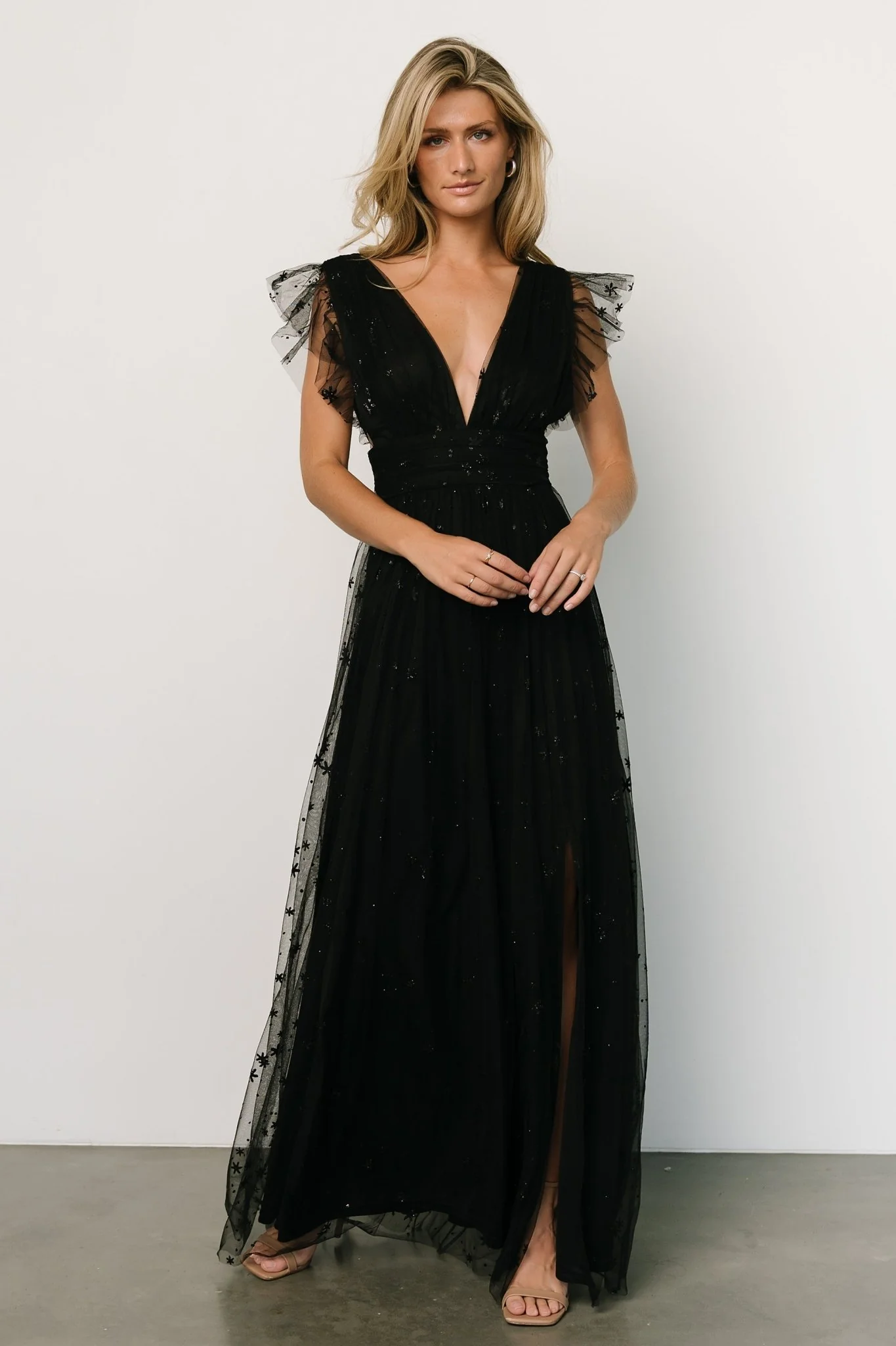 Nova Shimmer Maxi Dress | Black