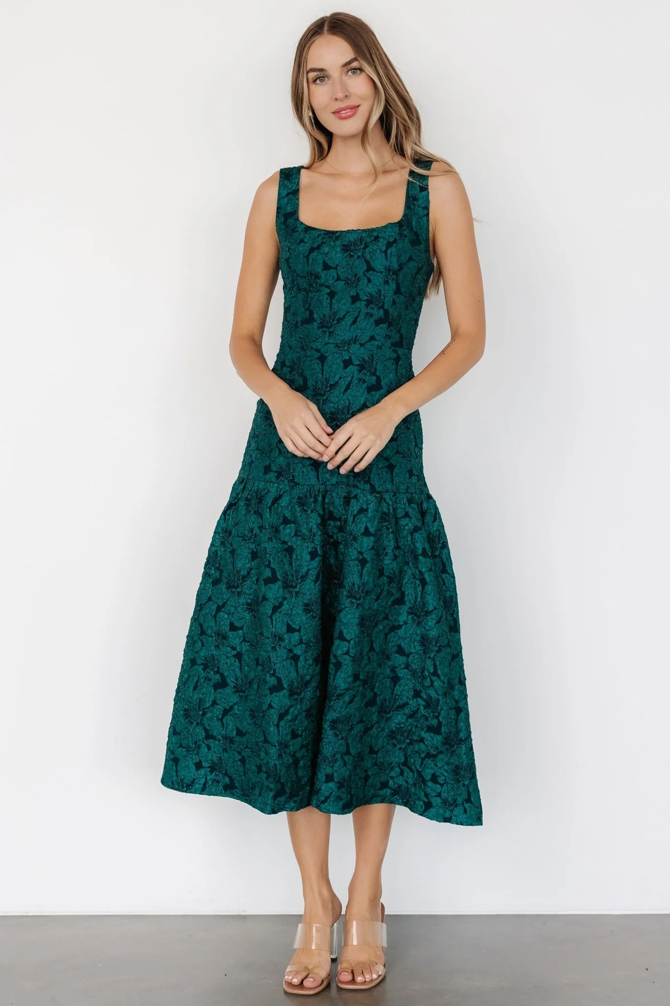 Merial Embossed Dress | Dark Green