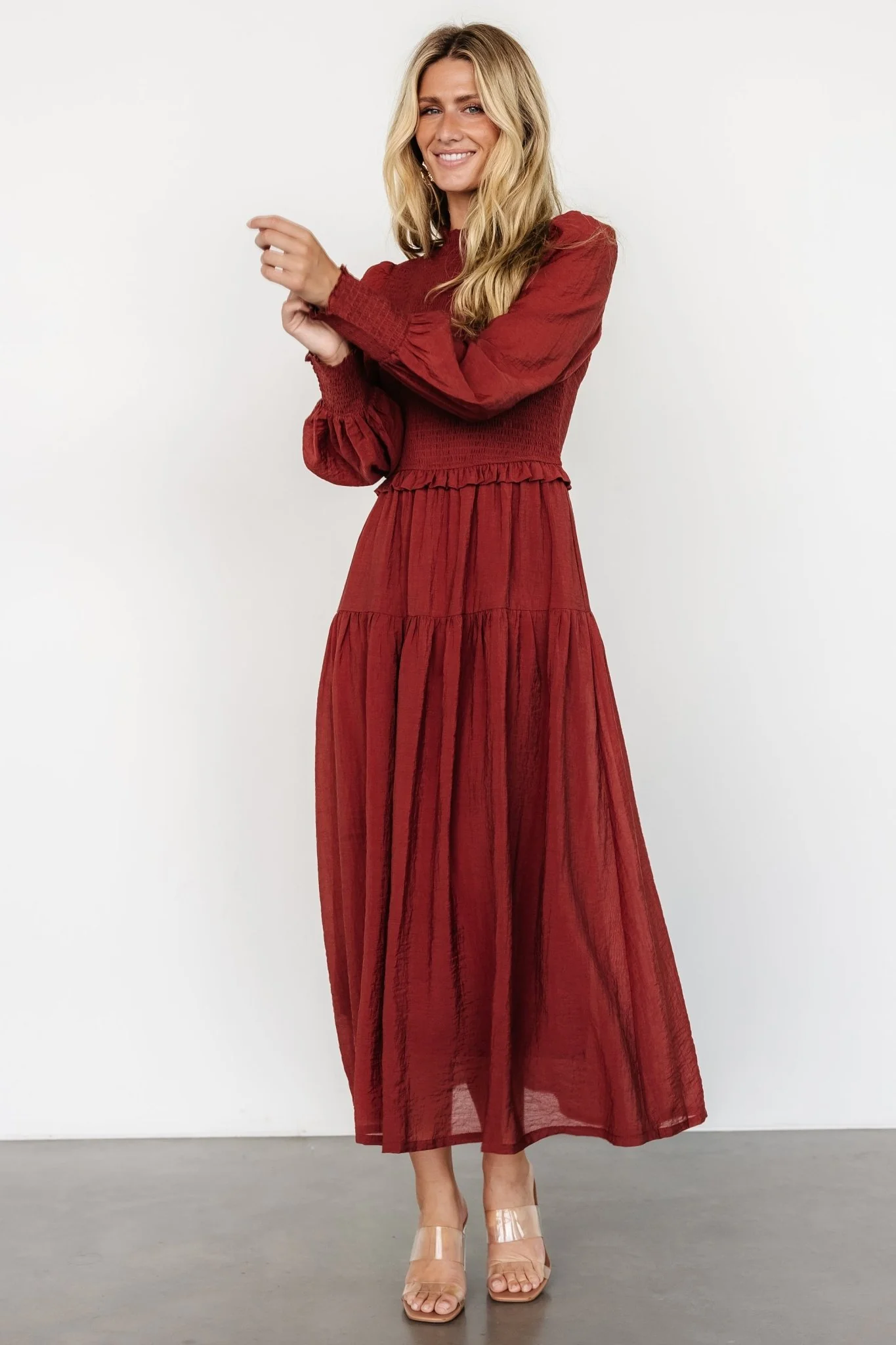 Daria Smocked Maxi Dress | Brick