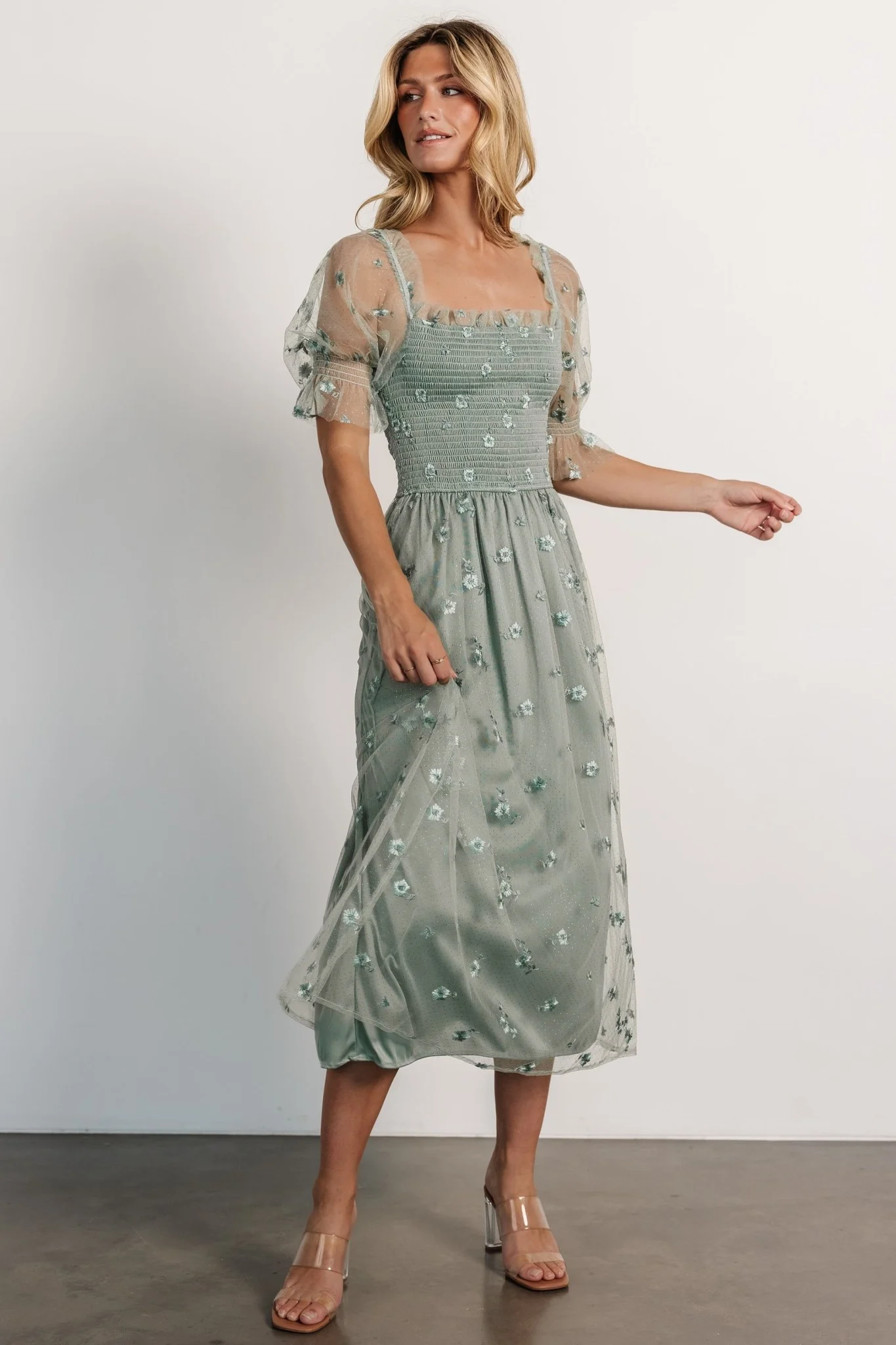 Emilia Embroidered Dress | Sage