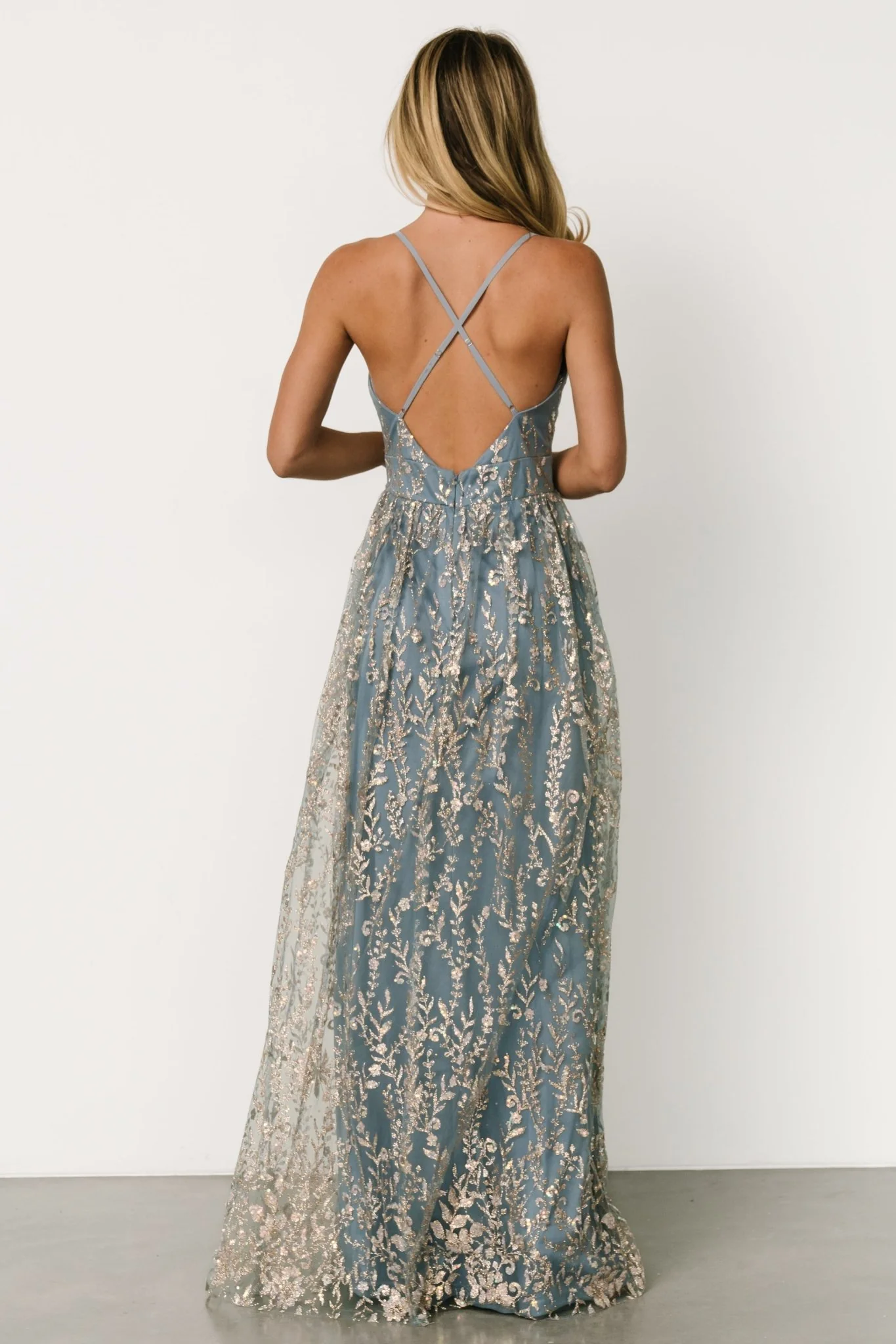 Anisa Shimmer Gown | Slate Blue + Rose Gold