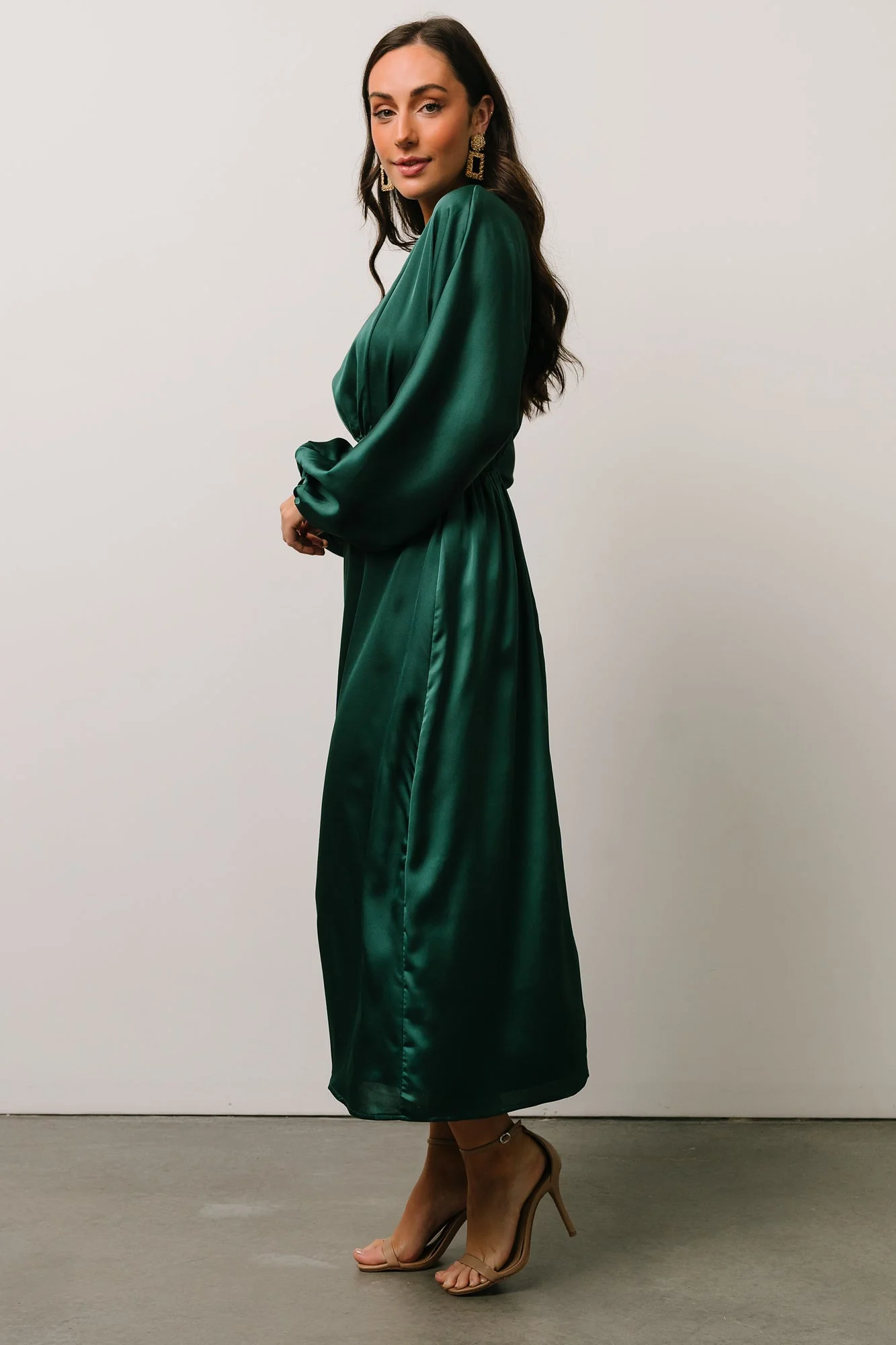 Balta Satin Midi Dress | Emerald