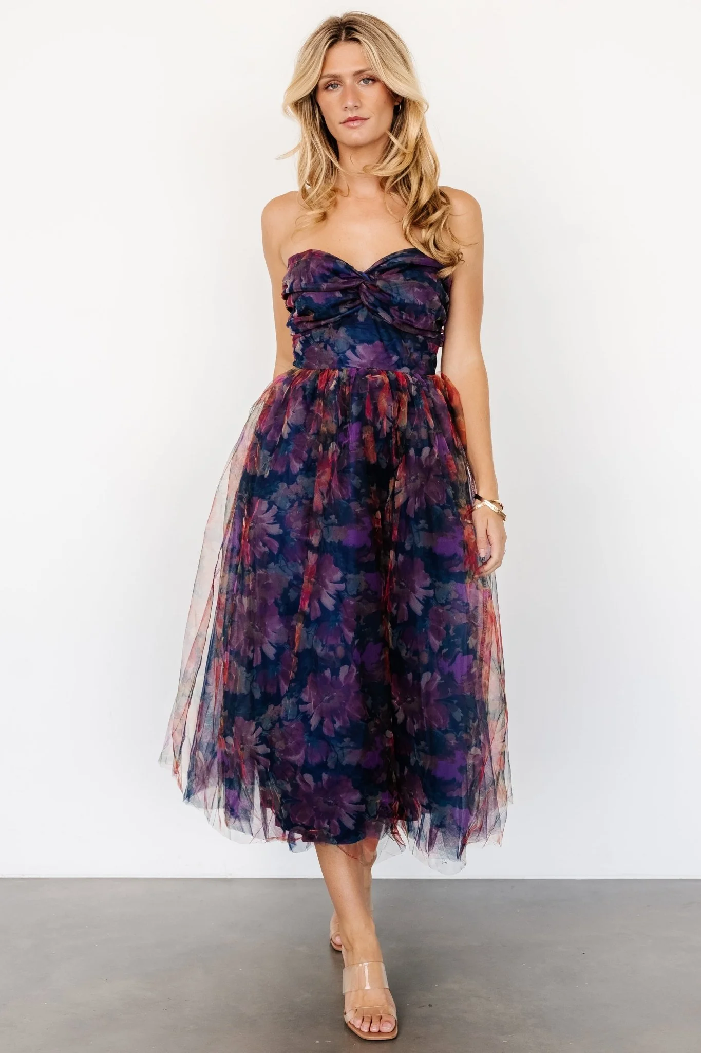 Cristelle Strapless Dress | Navy Multi Floral