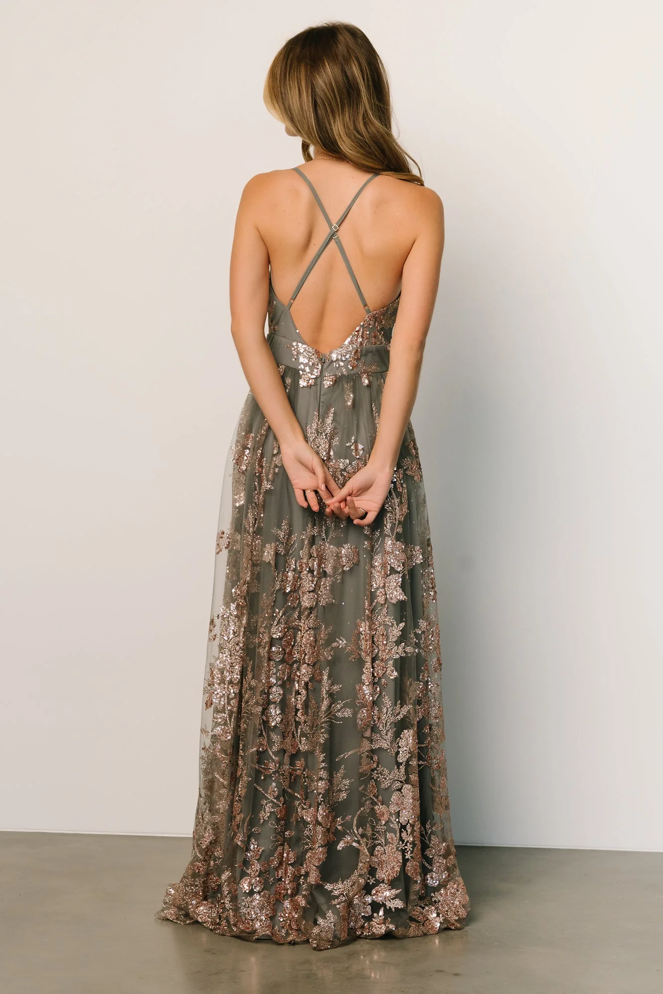 Lucienne Shimmer Maxi Gown | Eucalyptus + Rose