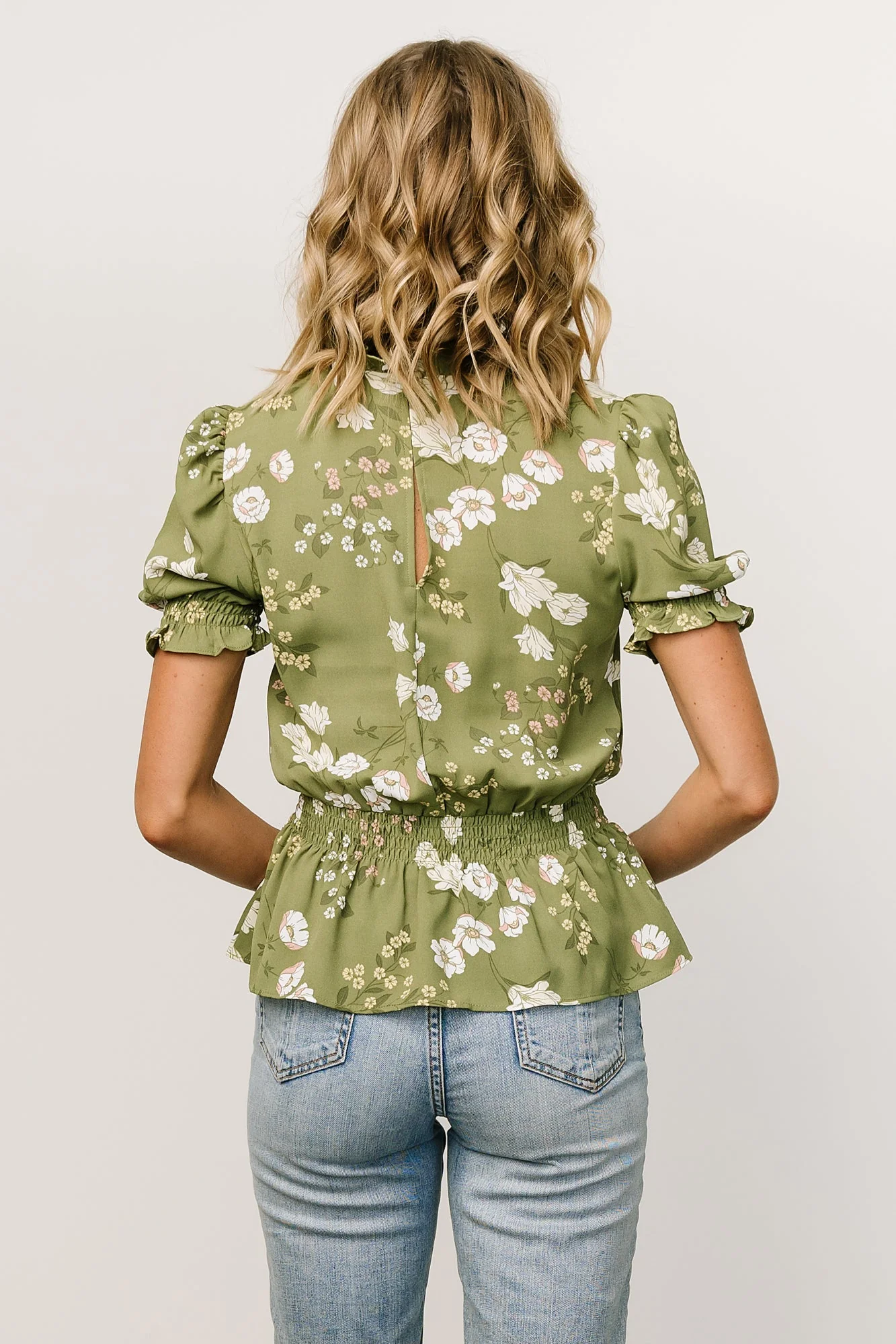Beth Peplum Top | Olive Floral