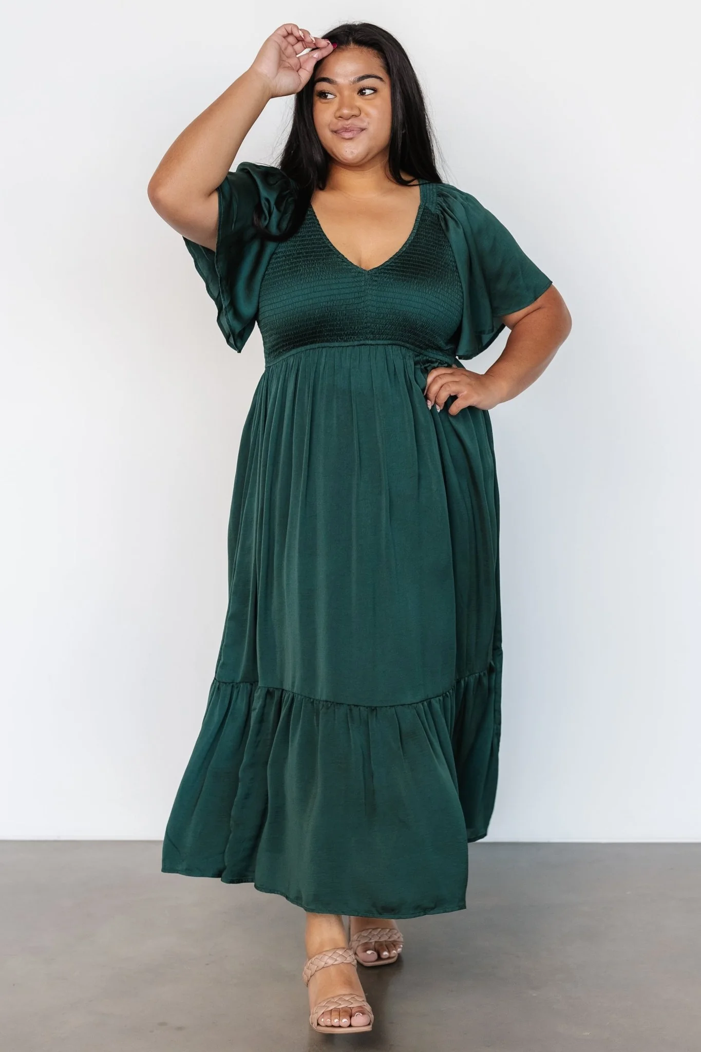Lovell Smocked Midi Dress | Emerald