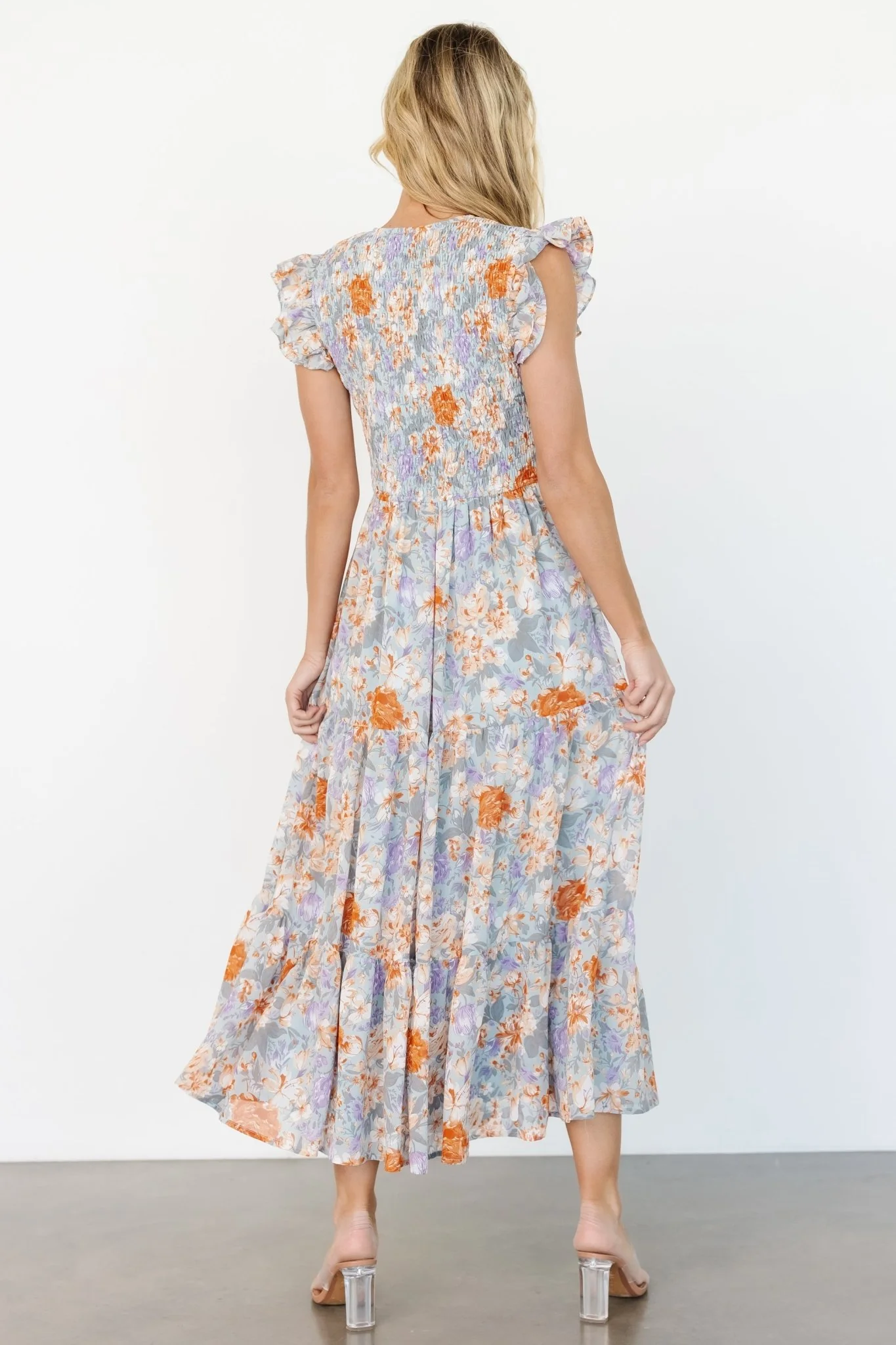 Arla Smocked Maxi Dress | Light Blue Floral