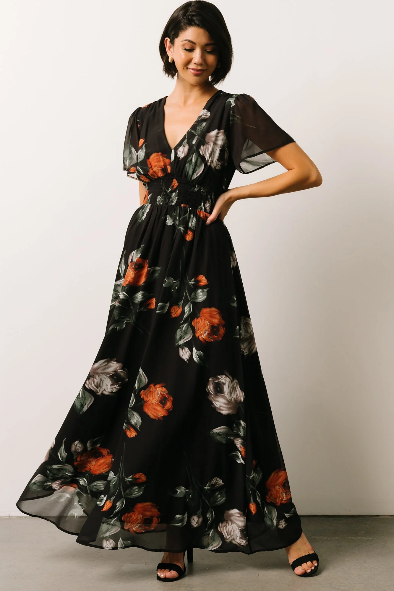 Birdie Maxi Dress | Black + Rust Floral