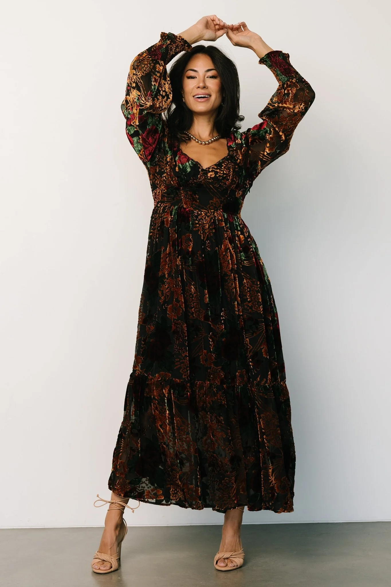 Marlow Velvet Embossed Dress | Black Multi