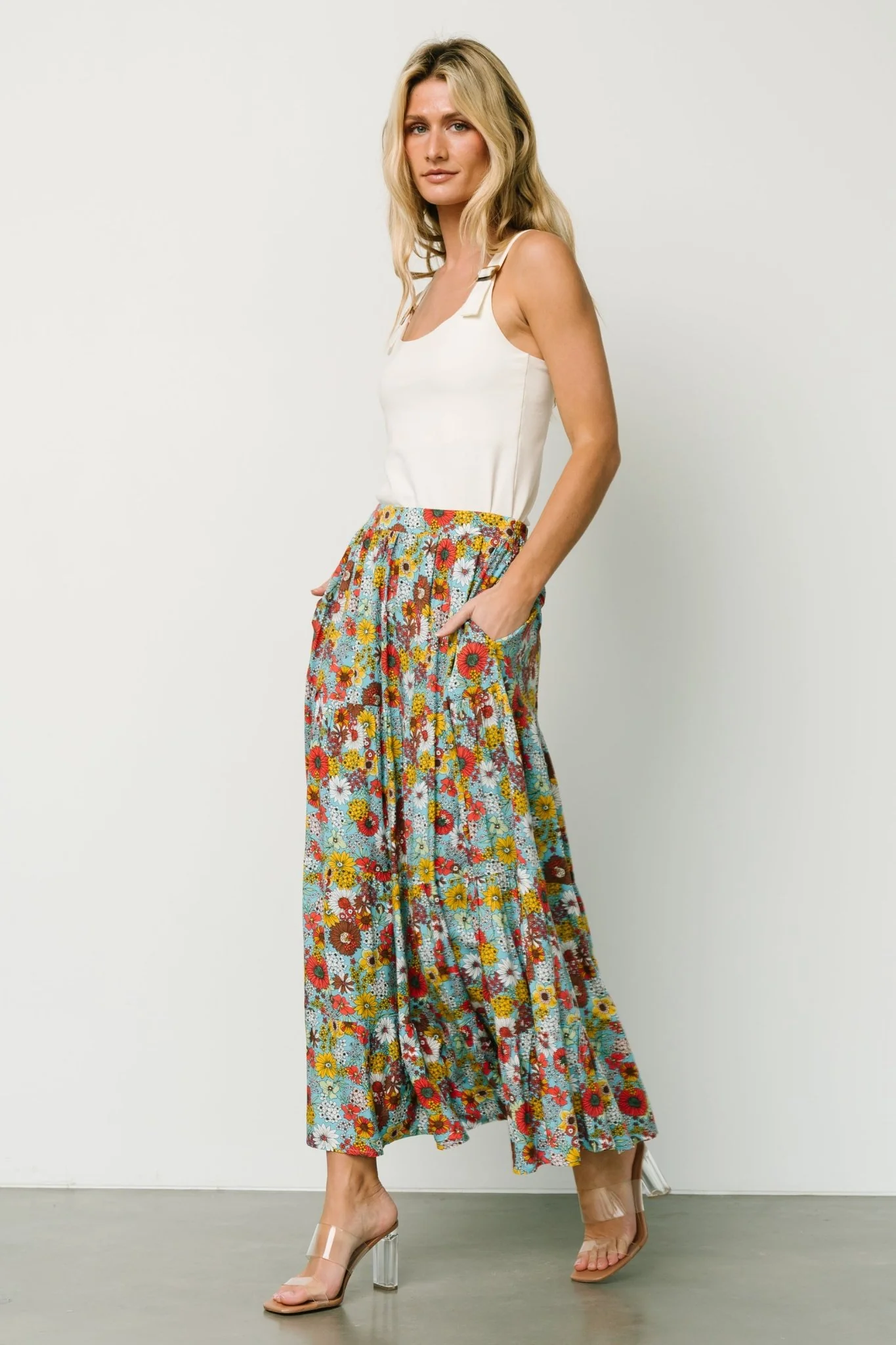 Reilly Maxi Skirt | Teal Flower Print