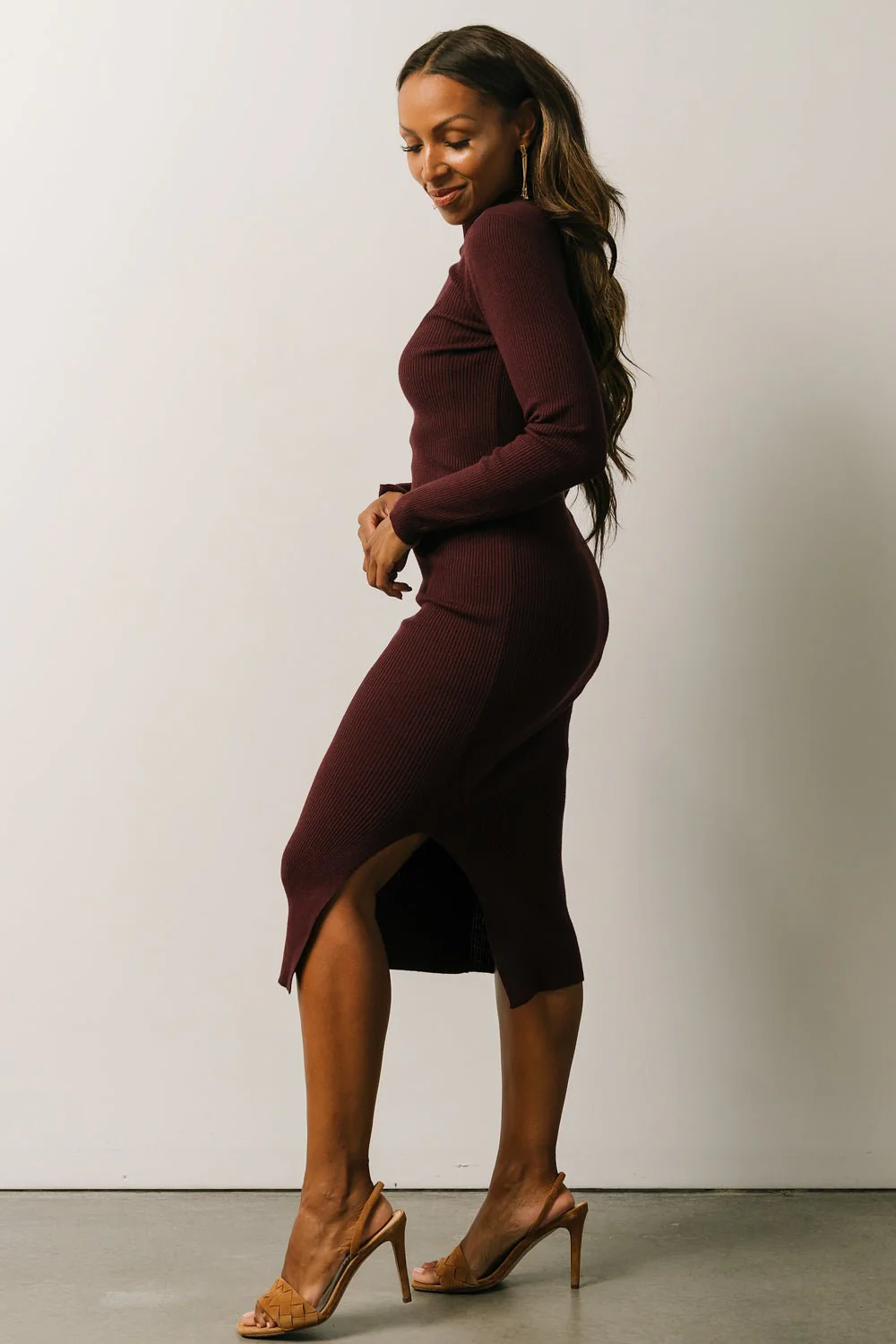 Knightsbridge Ribbed Sweater Midi Dress | Burgundy
