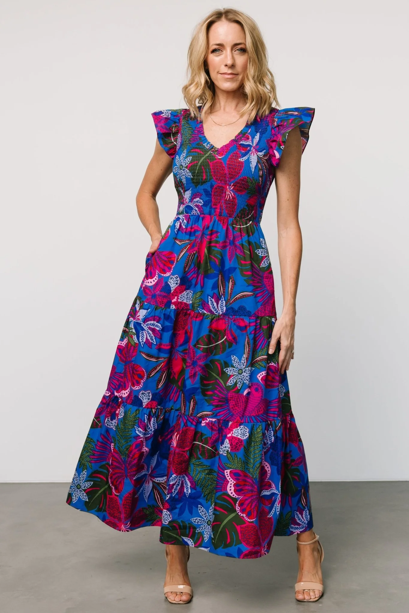Ranchero Smocked Maxi Dress | Cobalt + Fuchsia Print