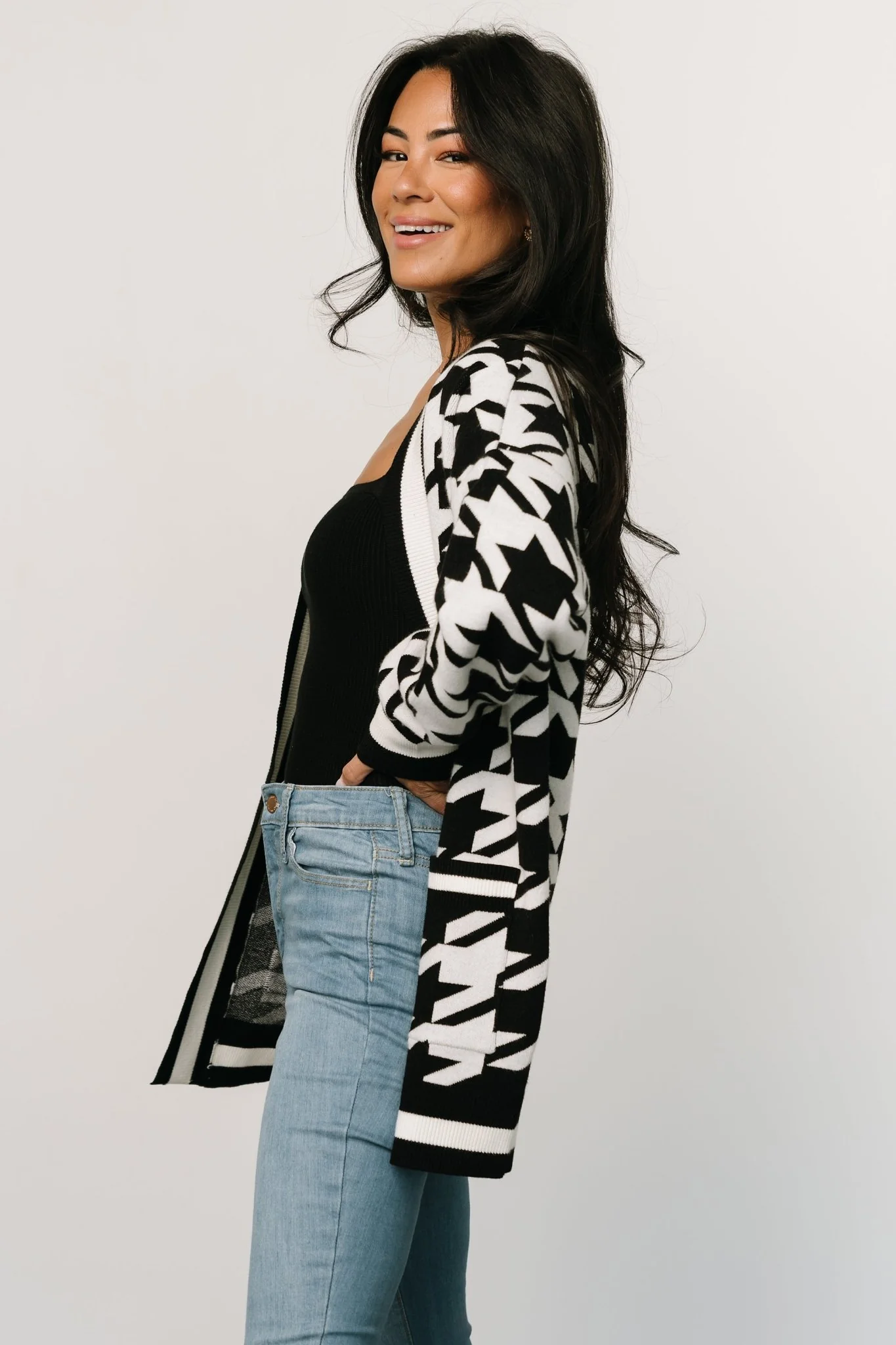 Leroy Houndstooth Cardigan | Black + White