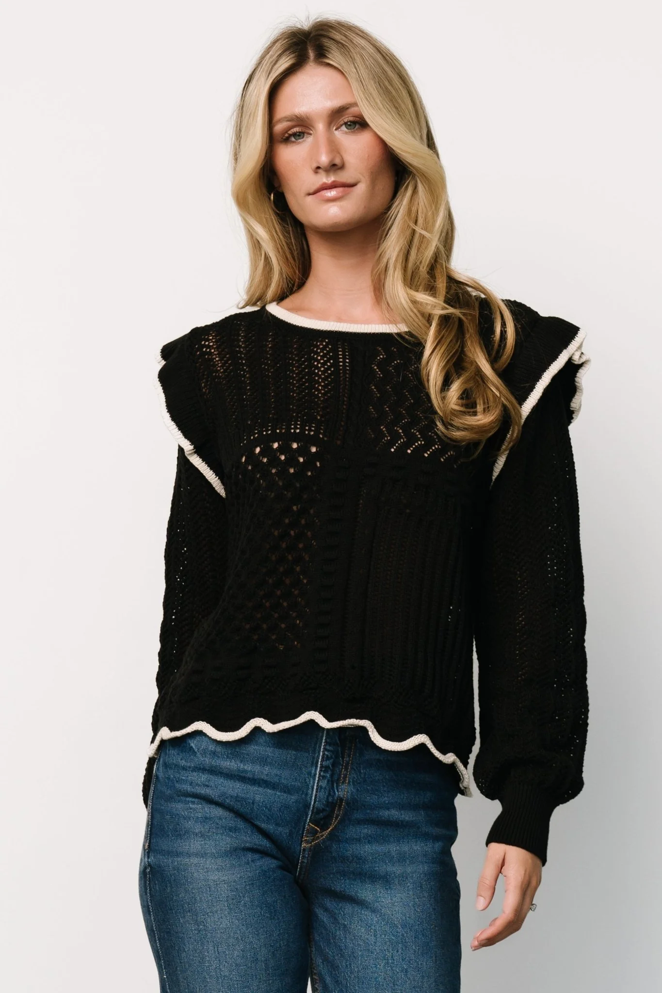 Oleya Knit Sweater Top | Black