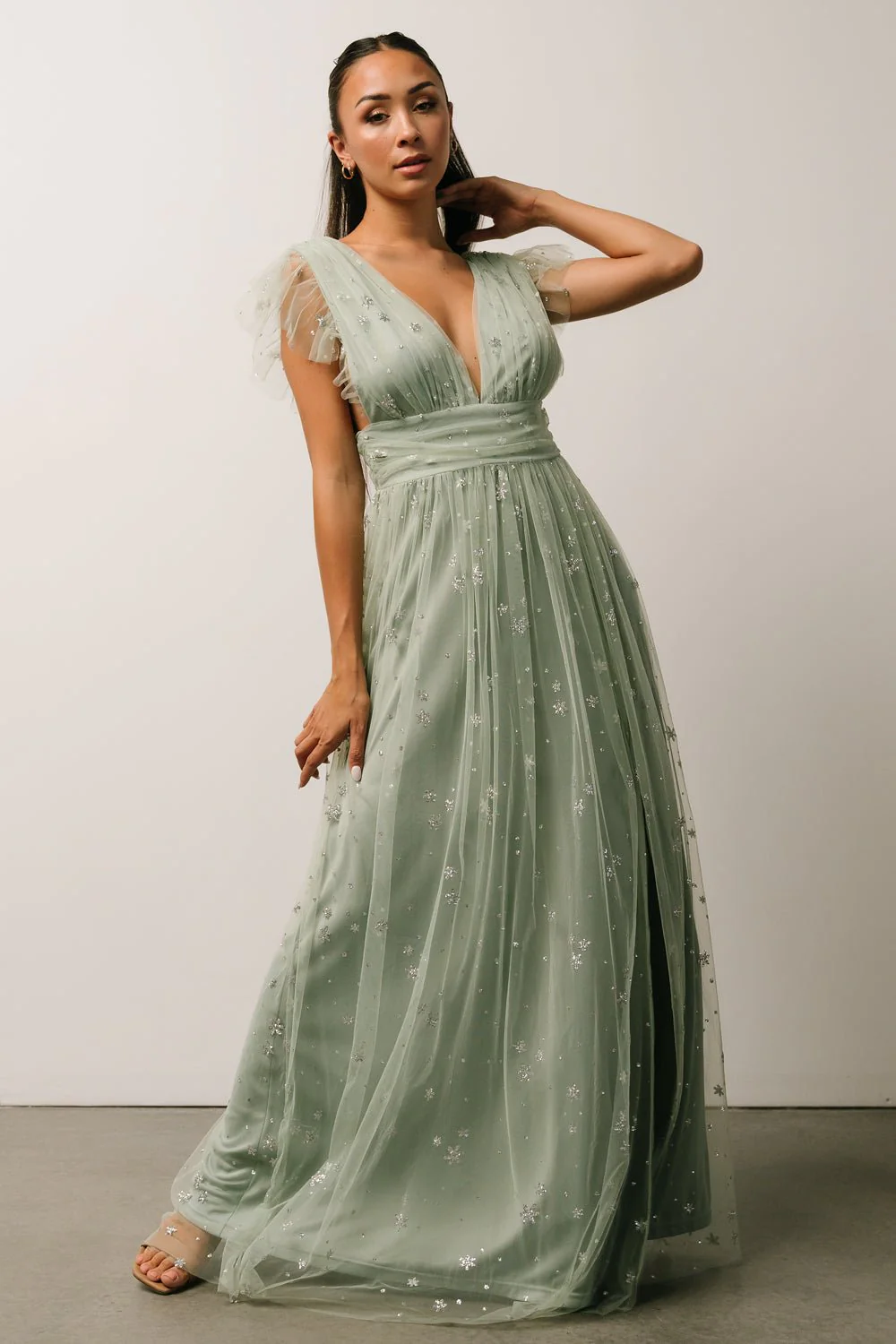 Nova Shimmer Maxi Dress | Sage + Silver