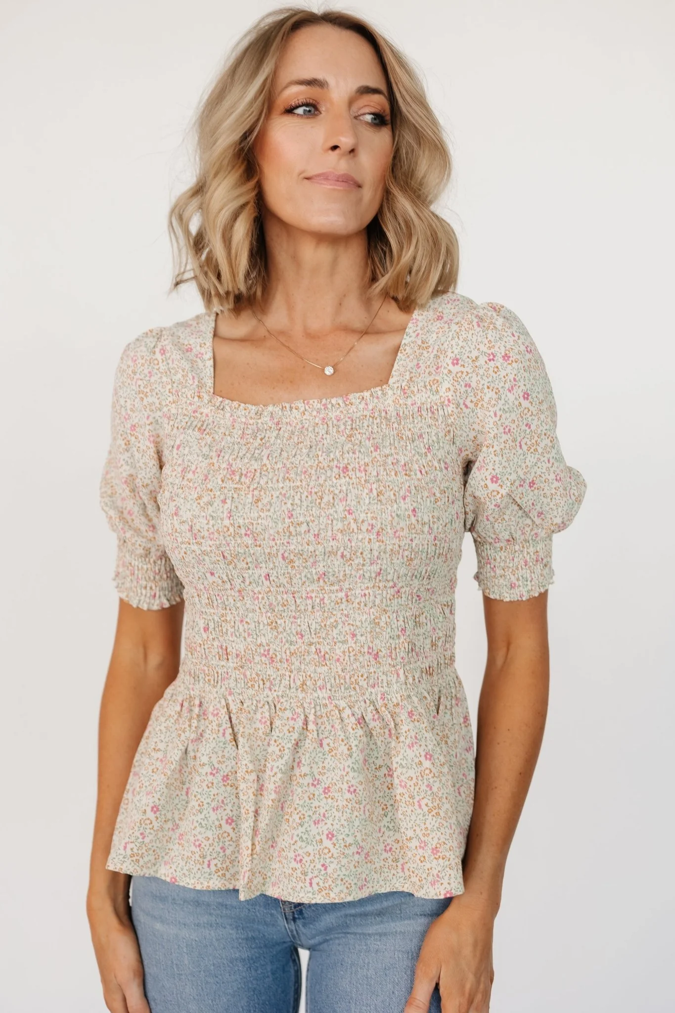 Felice Smocked Top | Cream Print