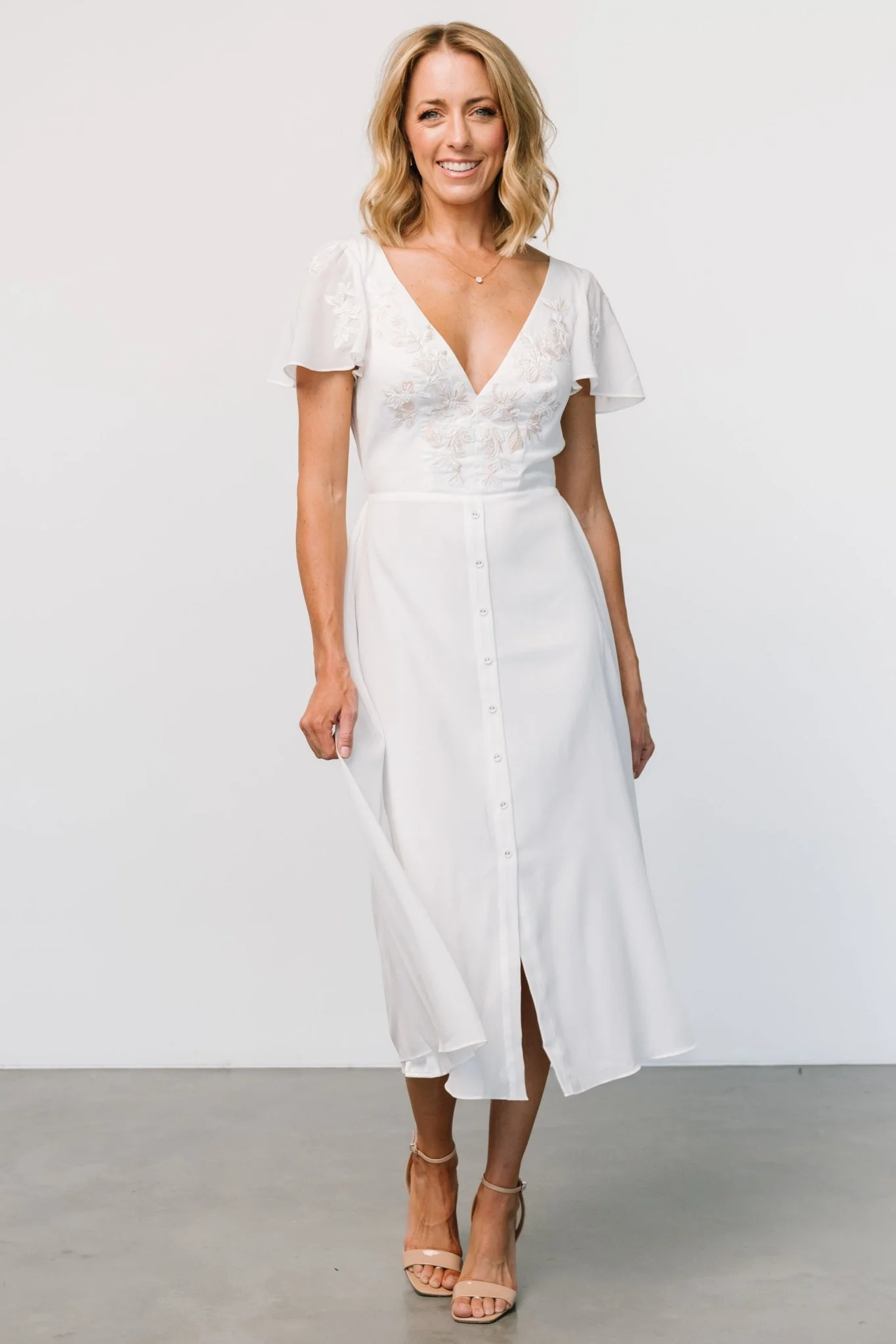 Swan Bead Embroidered Midi Dress | Off White