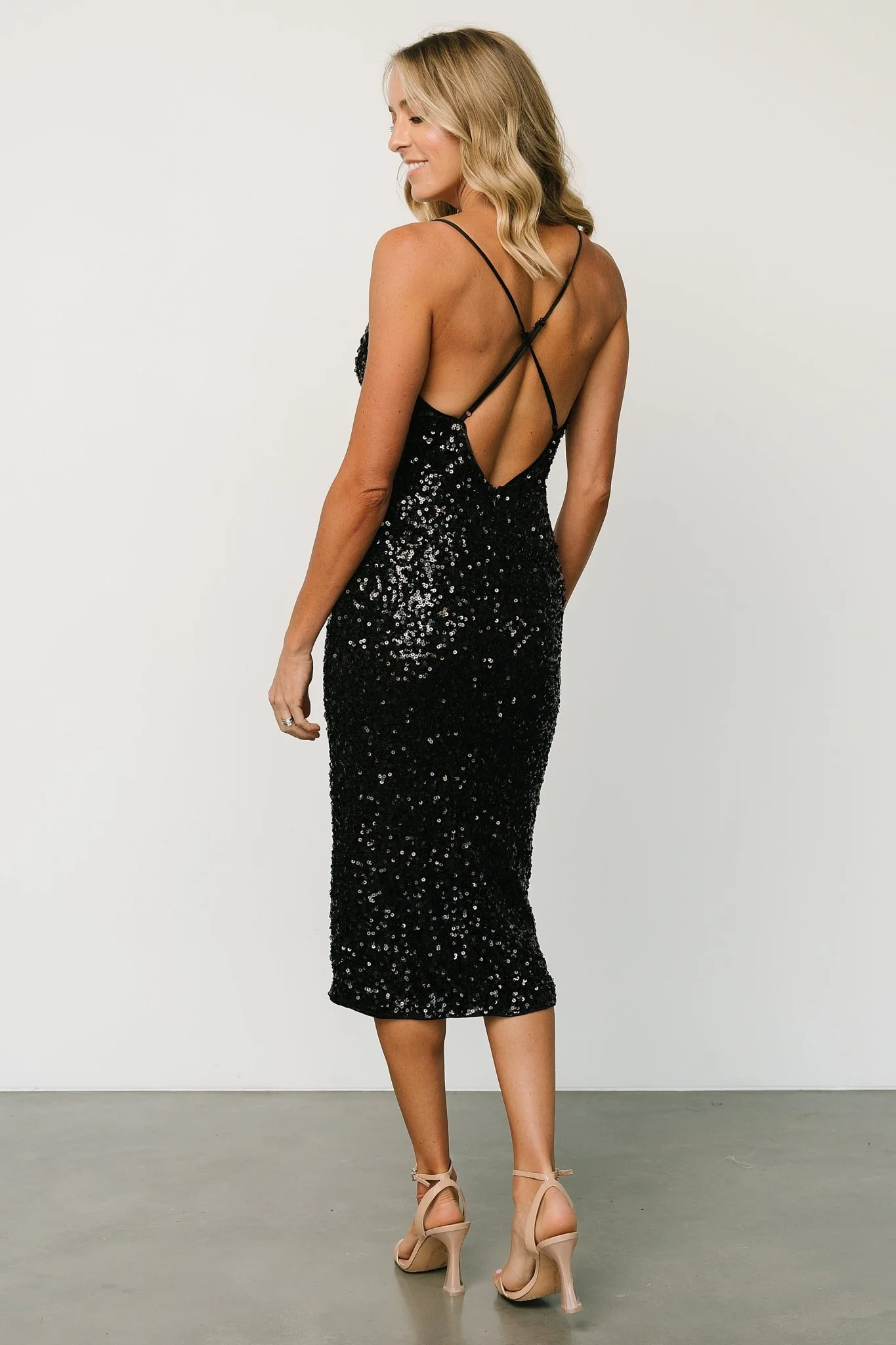 Madi Sequin Midi Dress | Black