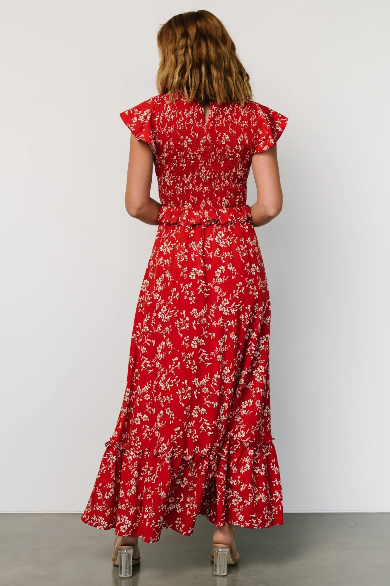 Orla Ruffle Maxi Dress | Red floral
