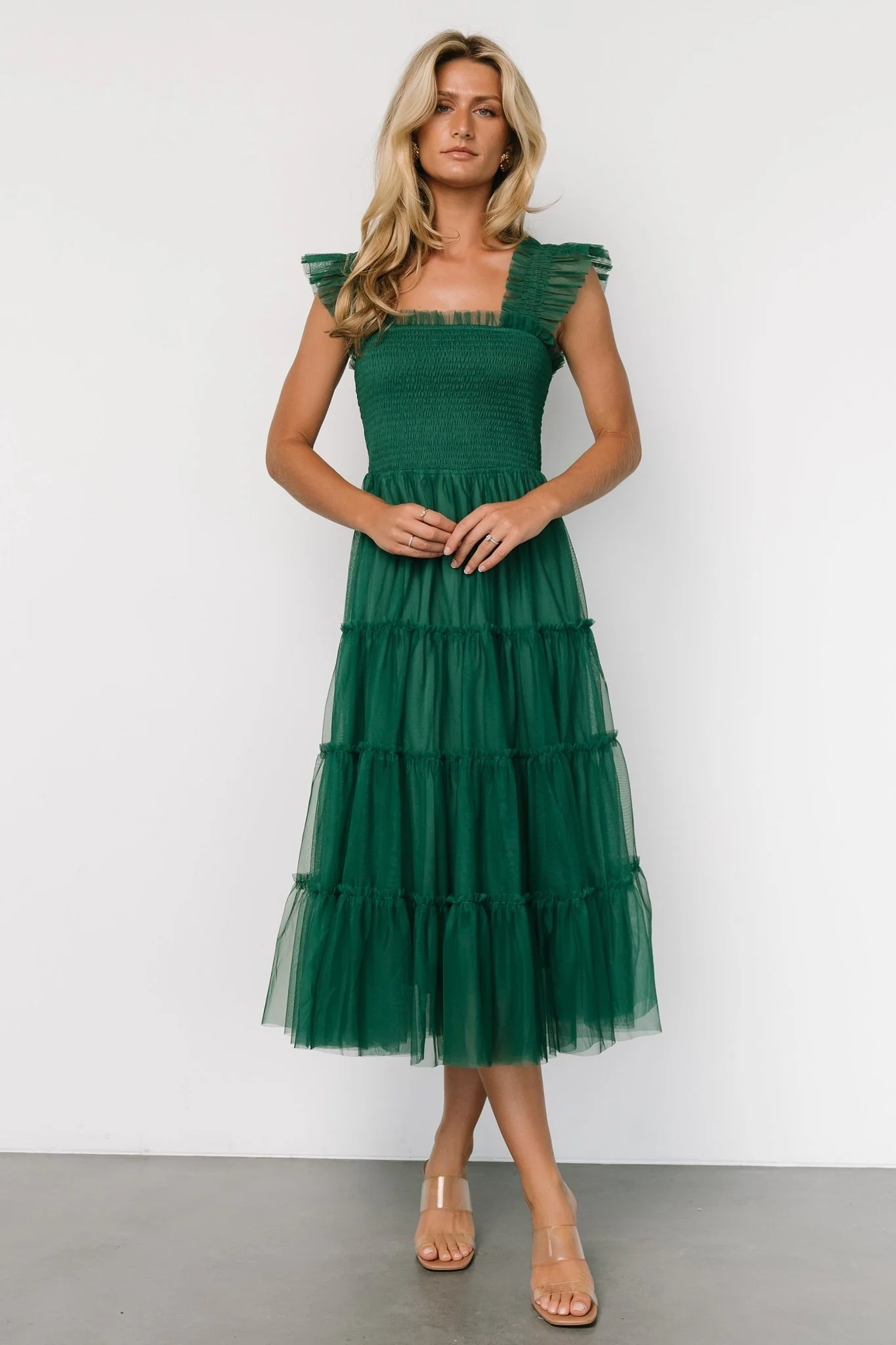 Emma Smocked Tulle Dress | Emerald