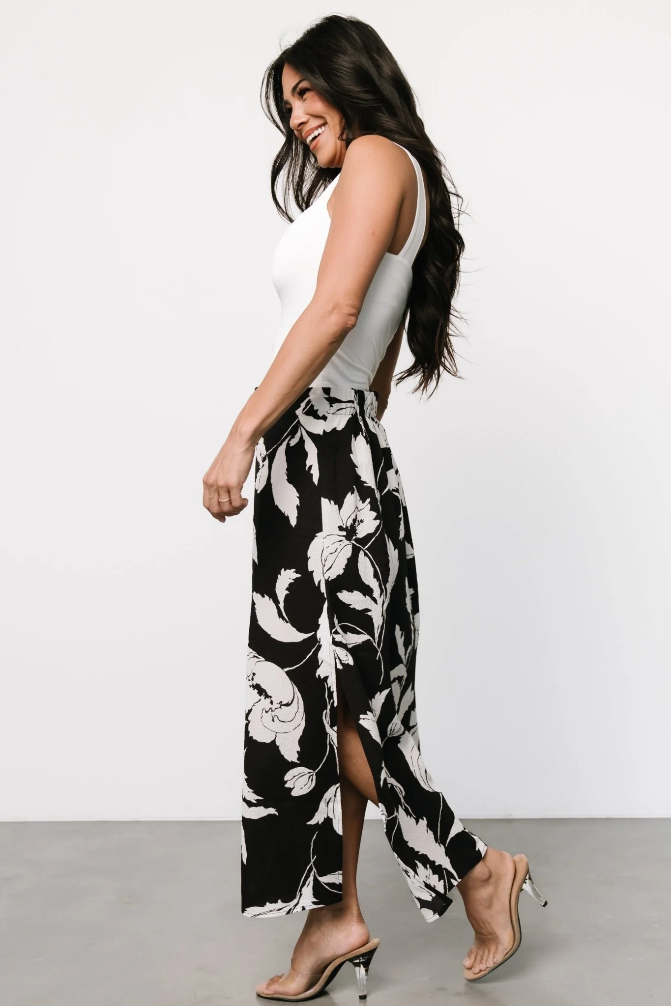 Osaka Midi Skirt | Black + White Floral