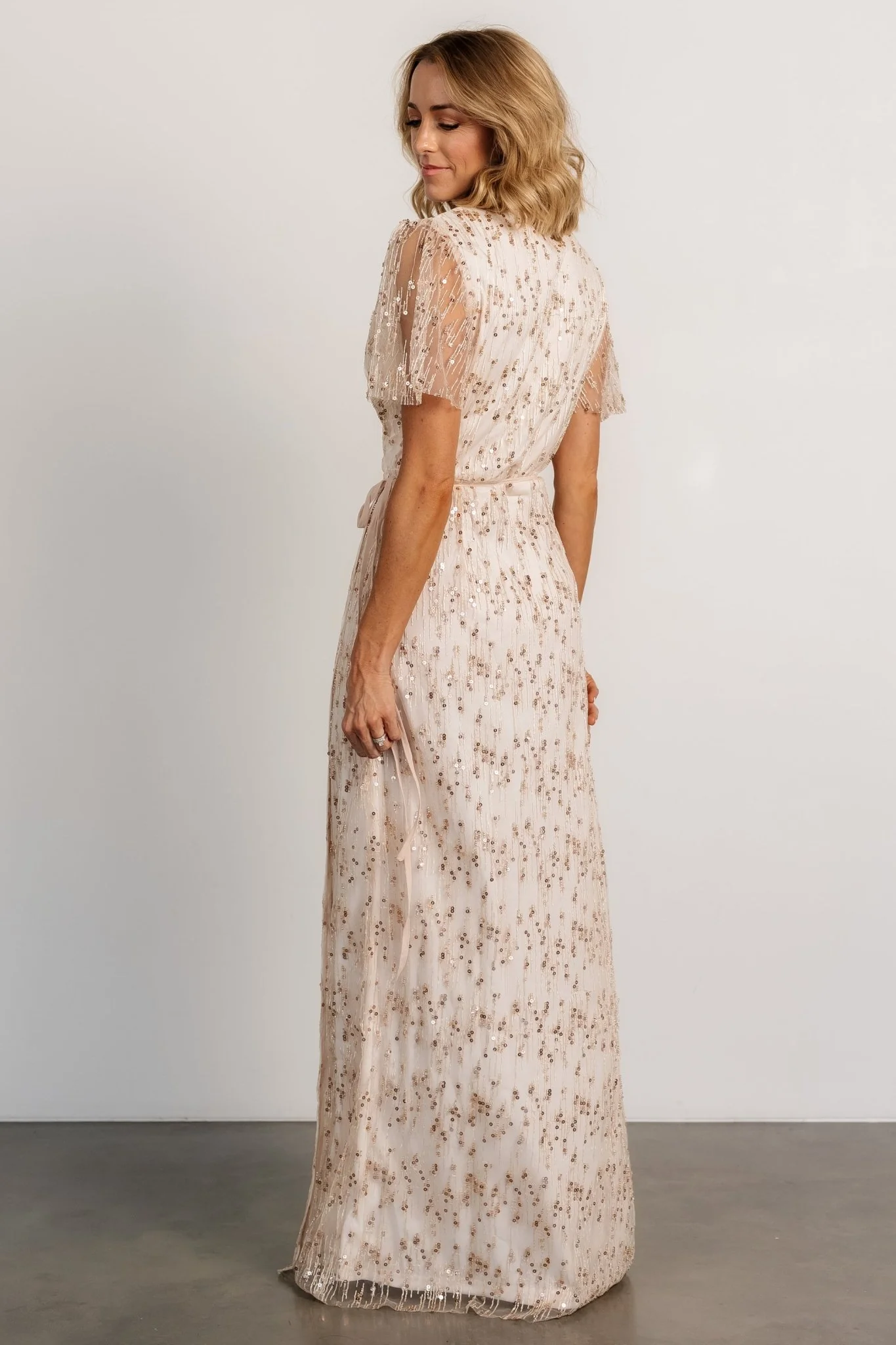 Liza Sequin Wrap Maxi Dress | Rose Gold