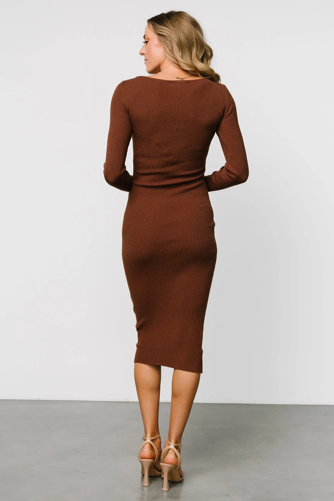 Eve Ribbed Midi Dress | Brown