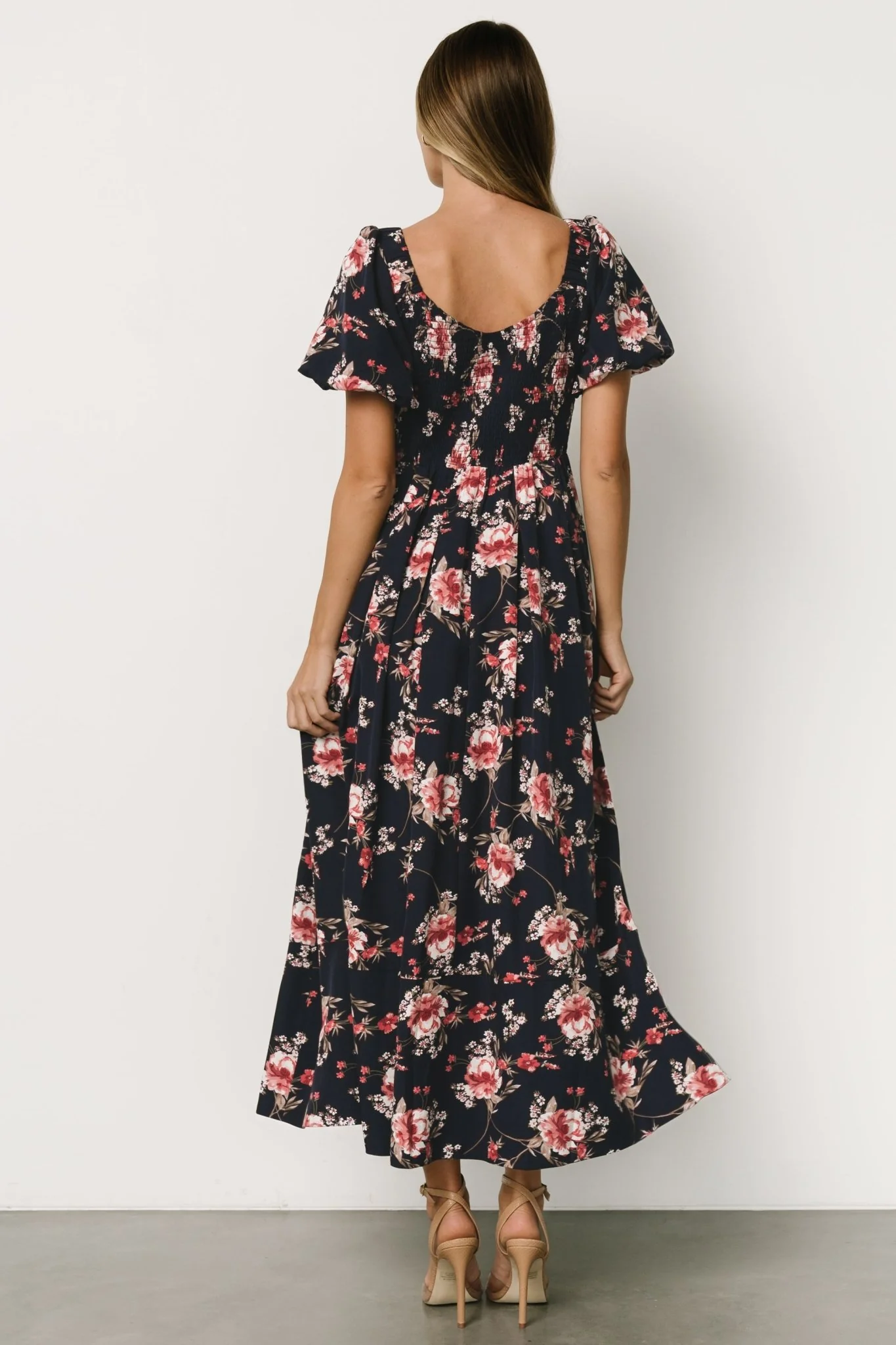 Greta Pleated Maxi Dress | Navy + Pink Floral
