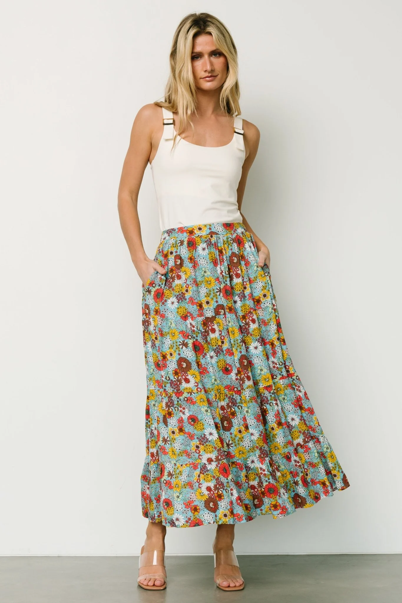 Reilly Maxi Skirt | Teal Flower Print