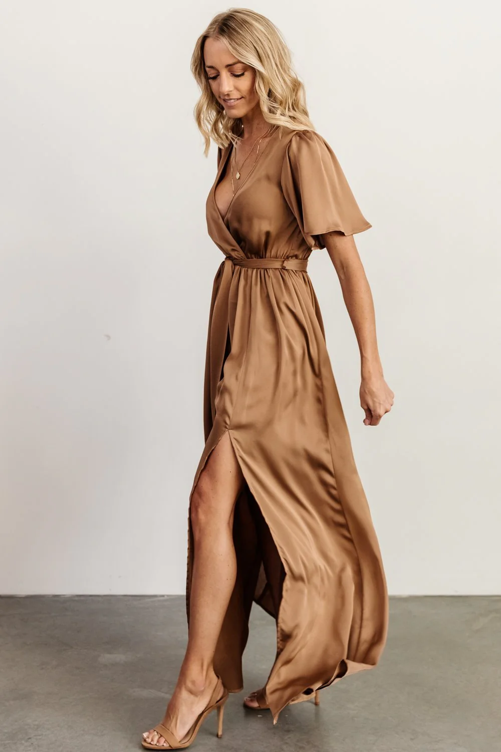 Sicily Satin Maxi Dress | Mocha