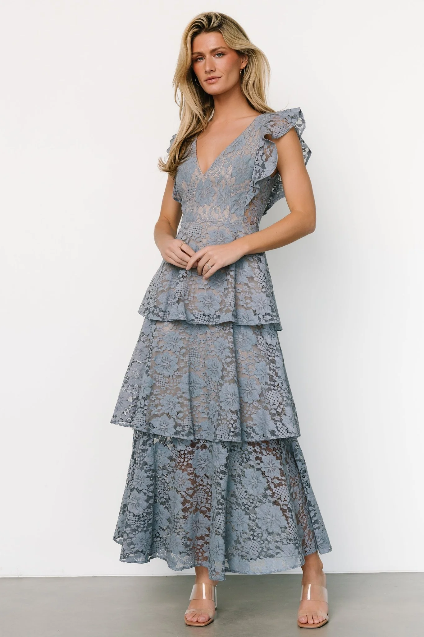 Margot Lace Tiered Maxi Dress | Dusty Slate