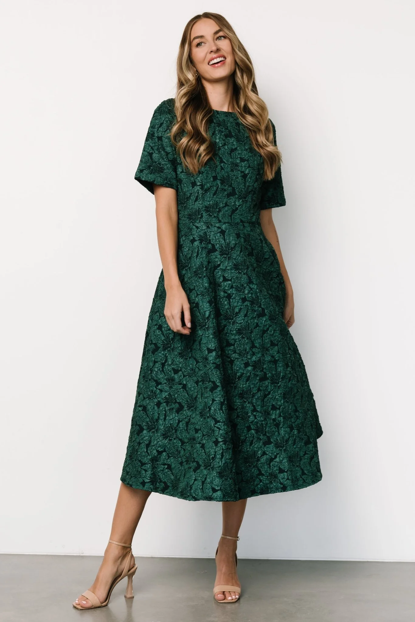 Kya Embossed Midi Dress | Emerald Green