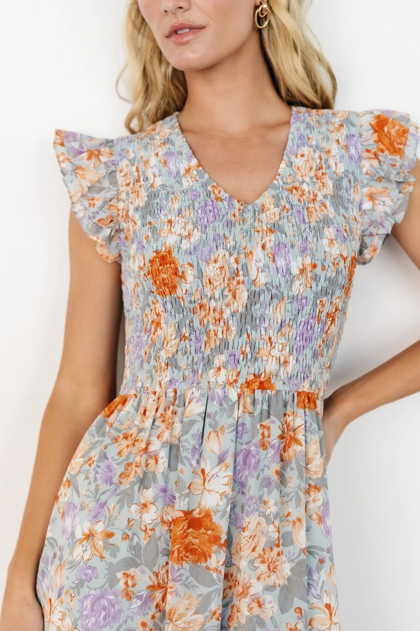 Arla Smocked Maxi Dress | Light Blue Floral