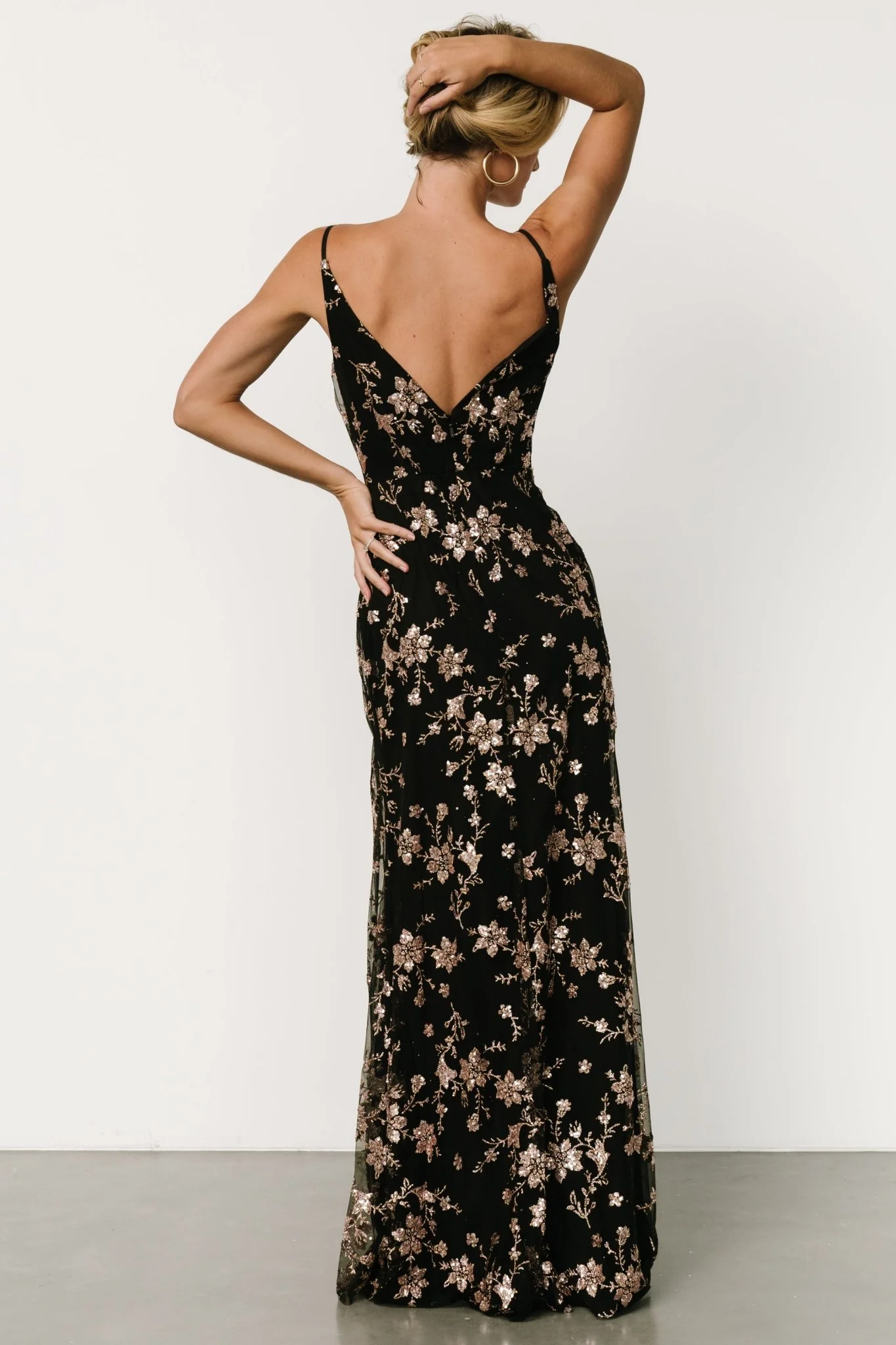 Marcia Sparkle Gown | Black + Rose Gold
