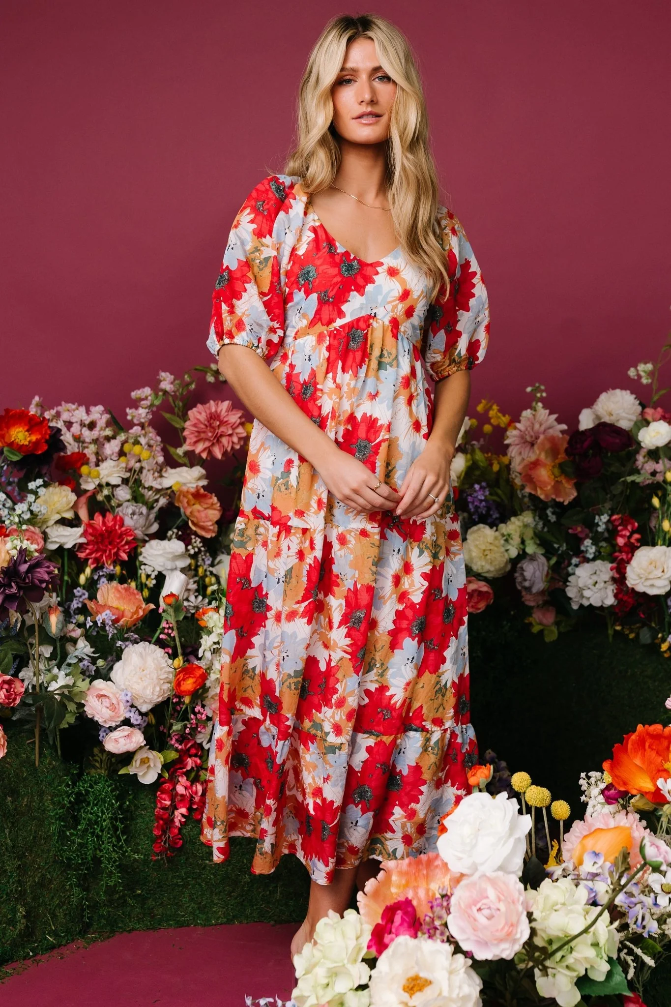 Denton Midi Dress | Red Multi