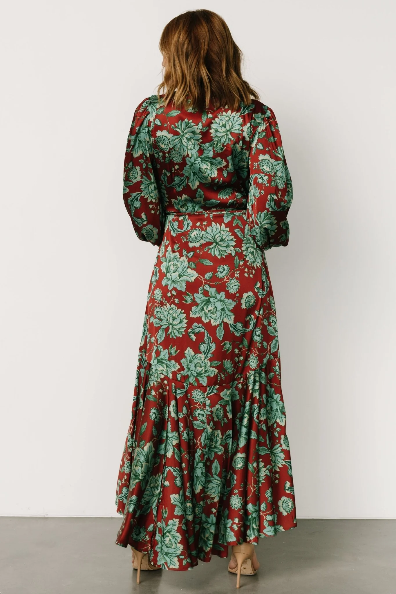 Lavinia Ruffle Maxi Dress | Rust + Green Floral