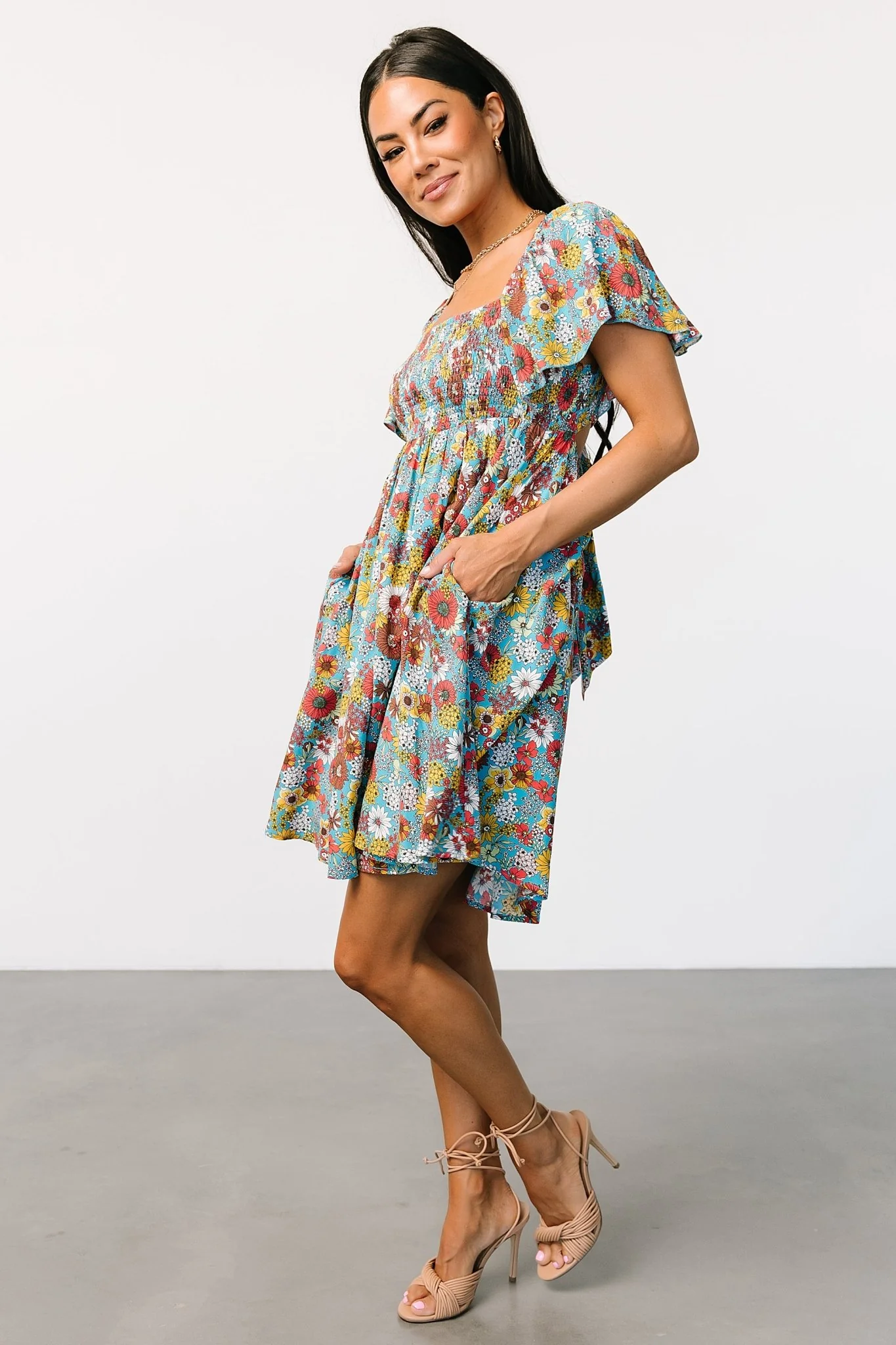 Cassiopeia Back Tie Mini Dress | Light Blue Multi