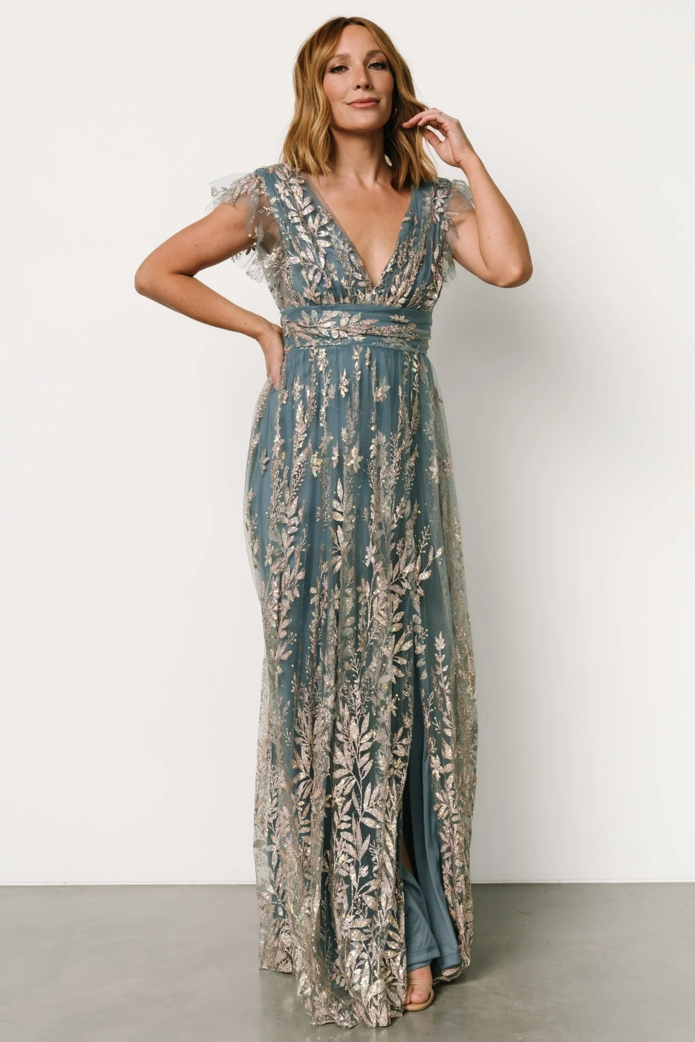 Karina Shimmer Gown | Blue + Rose Gold