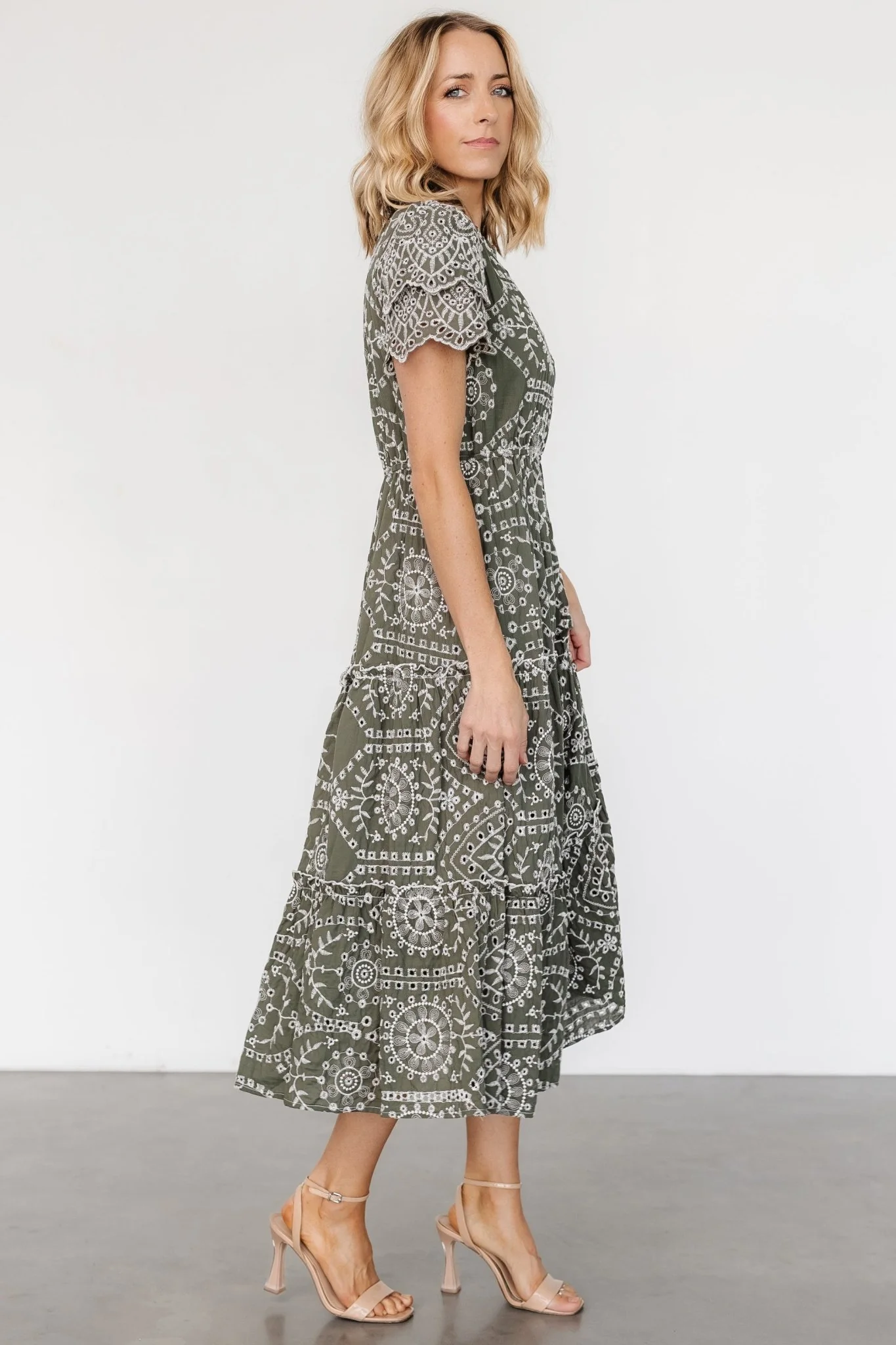 Mirabel Eyelet Midi Dress | Olive + White