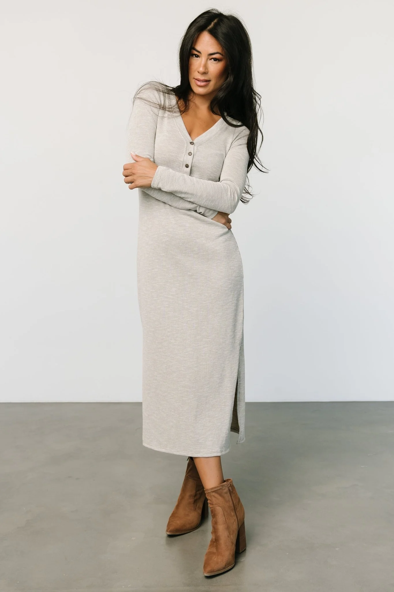 Denver Ribbed Midi Dress | Light Gray